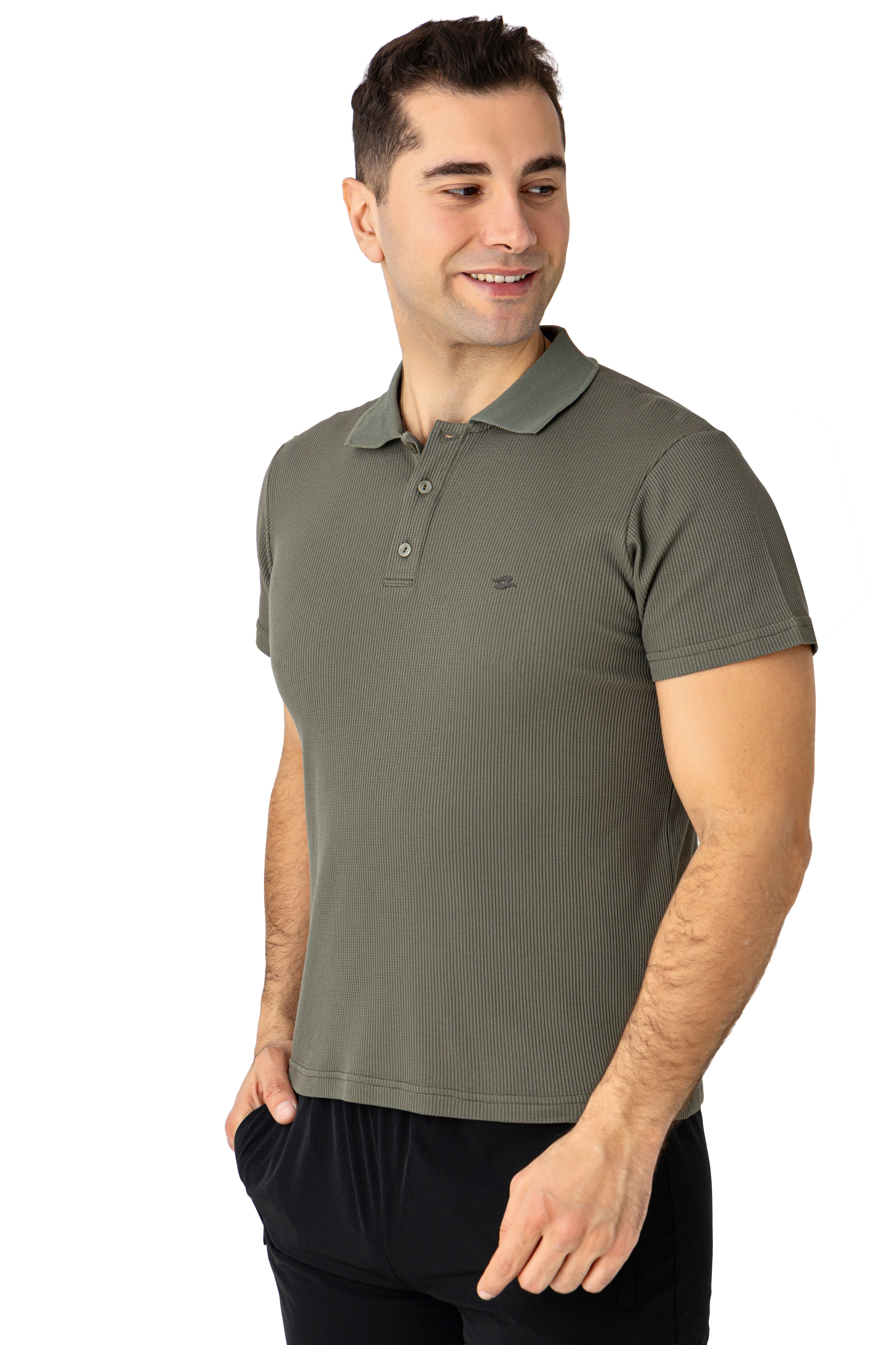 CROZWİSE PAMUK PİKE WAFFLE POLO YAKA T.SHİRT KAHVE/HAKİ