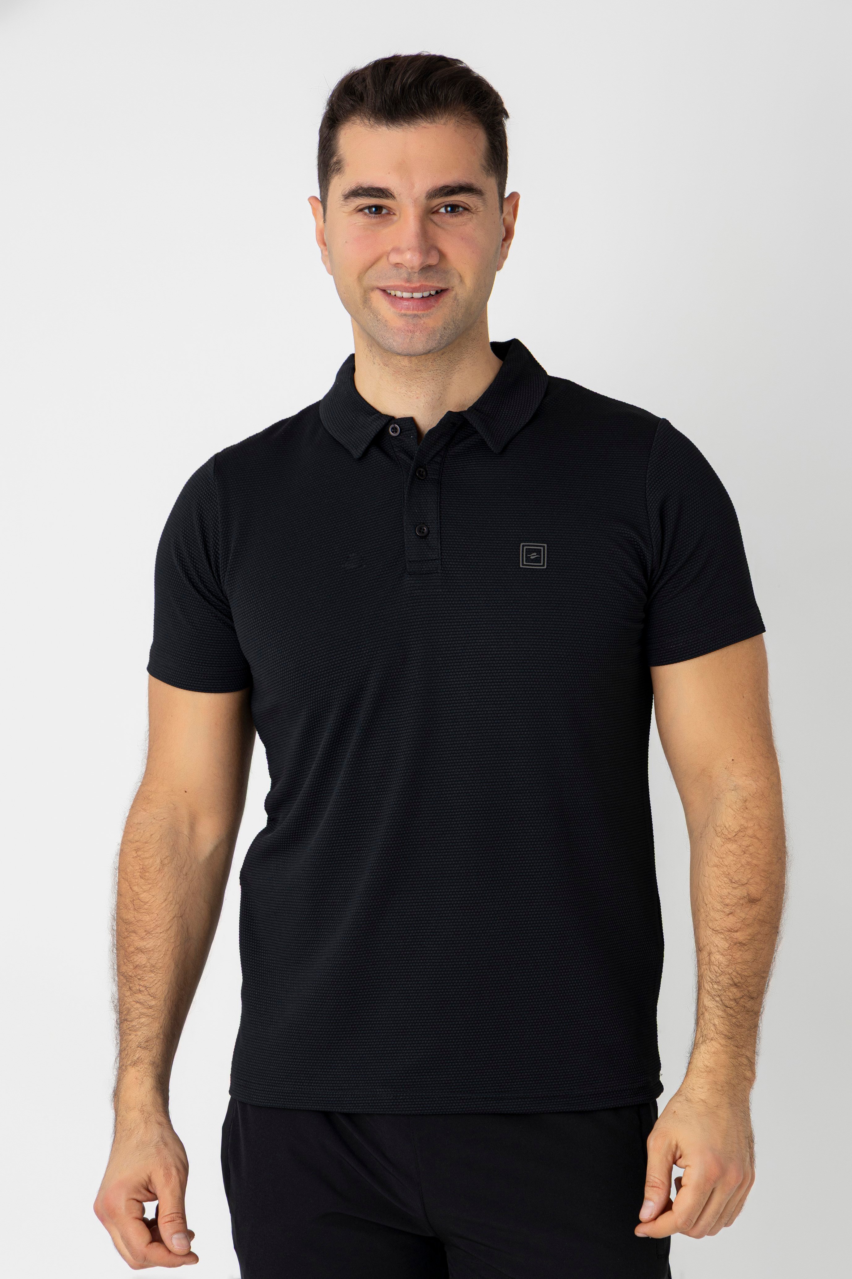 CROZWİSE WAFFLE POLO YAKA T.SHİRT SİYAH