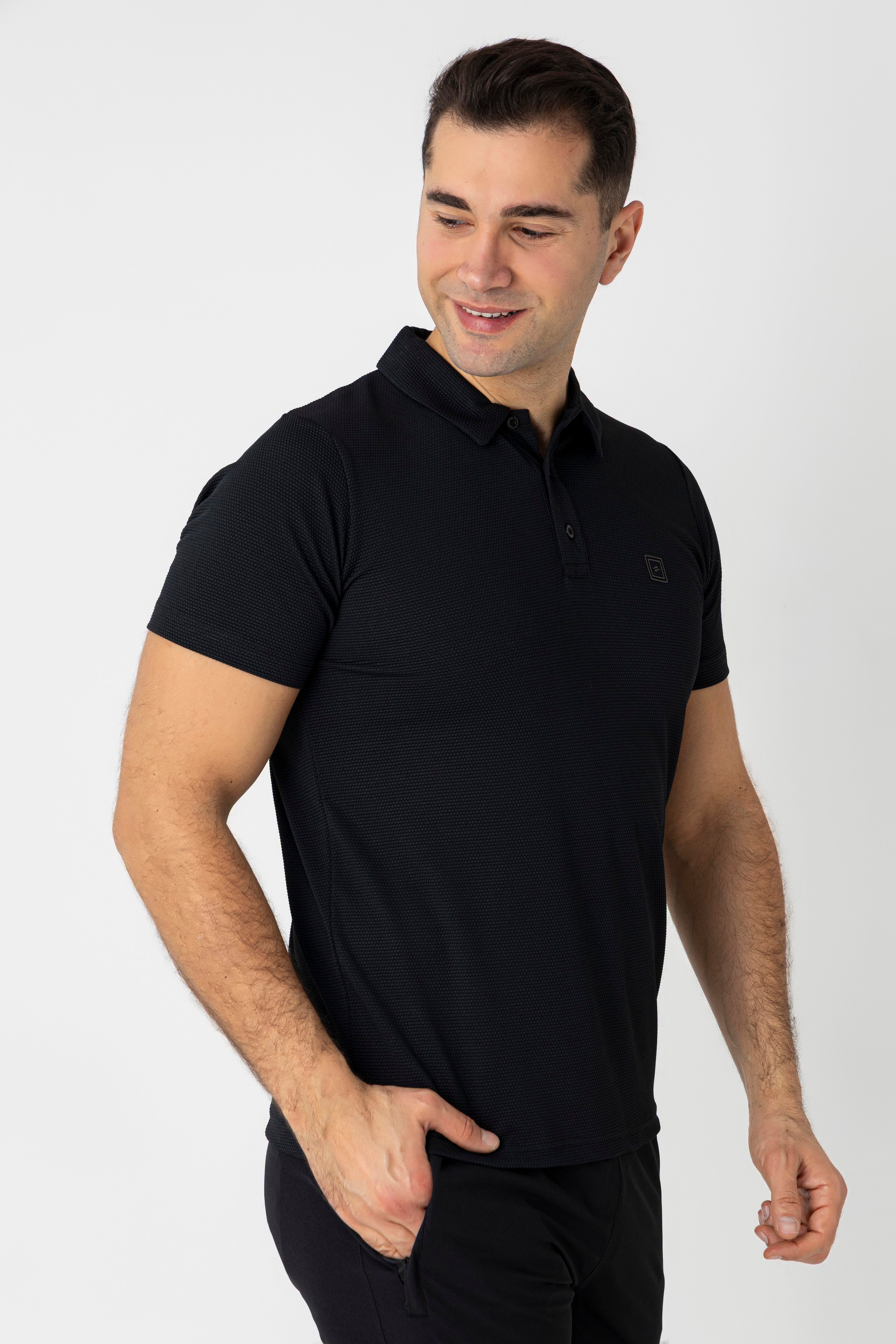 CROZWİSE WAFFLE POLO YAKA T.SHİRT SİYAH