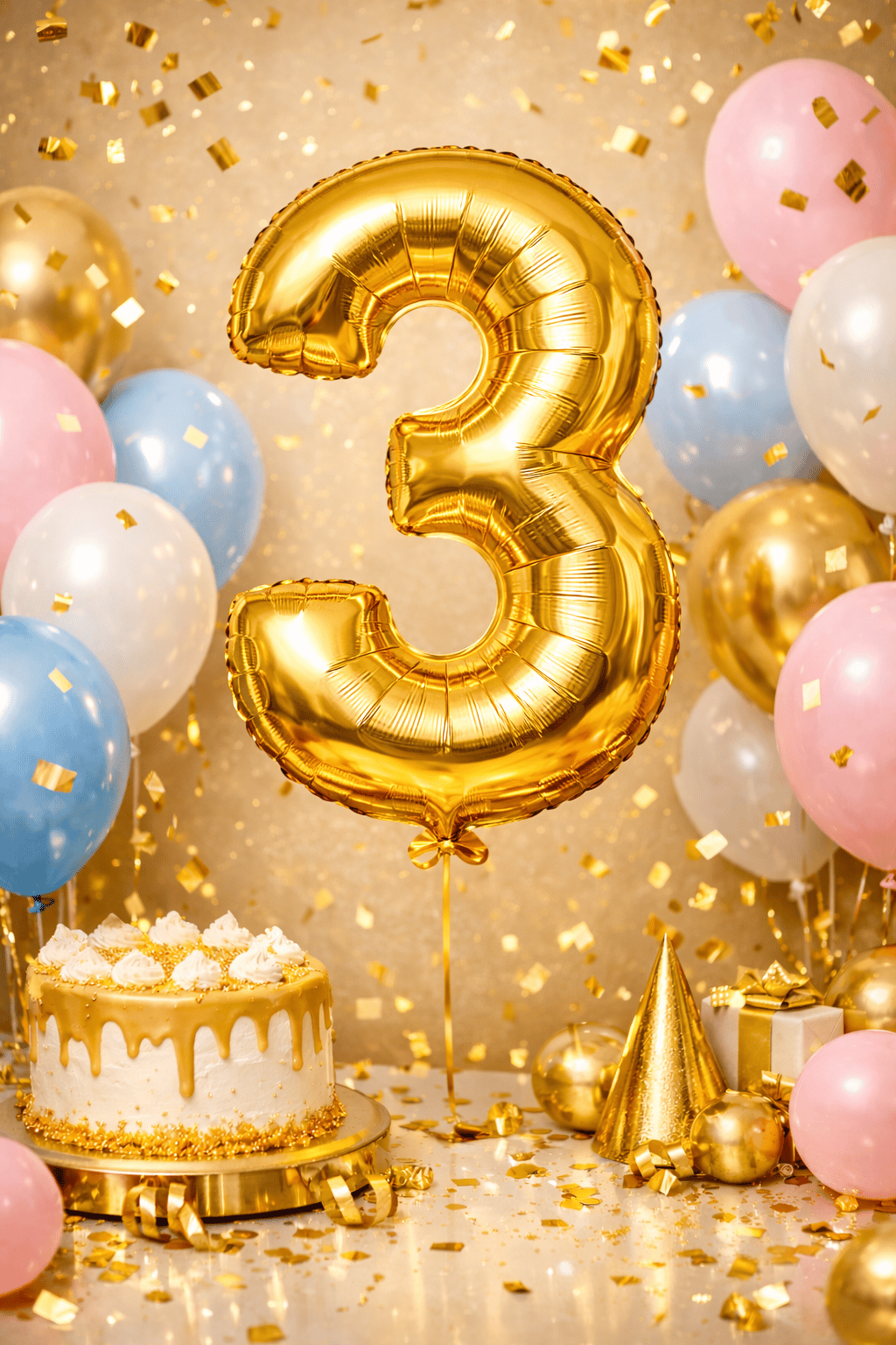 FOLYO BALON 40 İNÇ 102 CM GOLD RAKAM 3 YAŞ