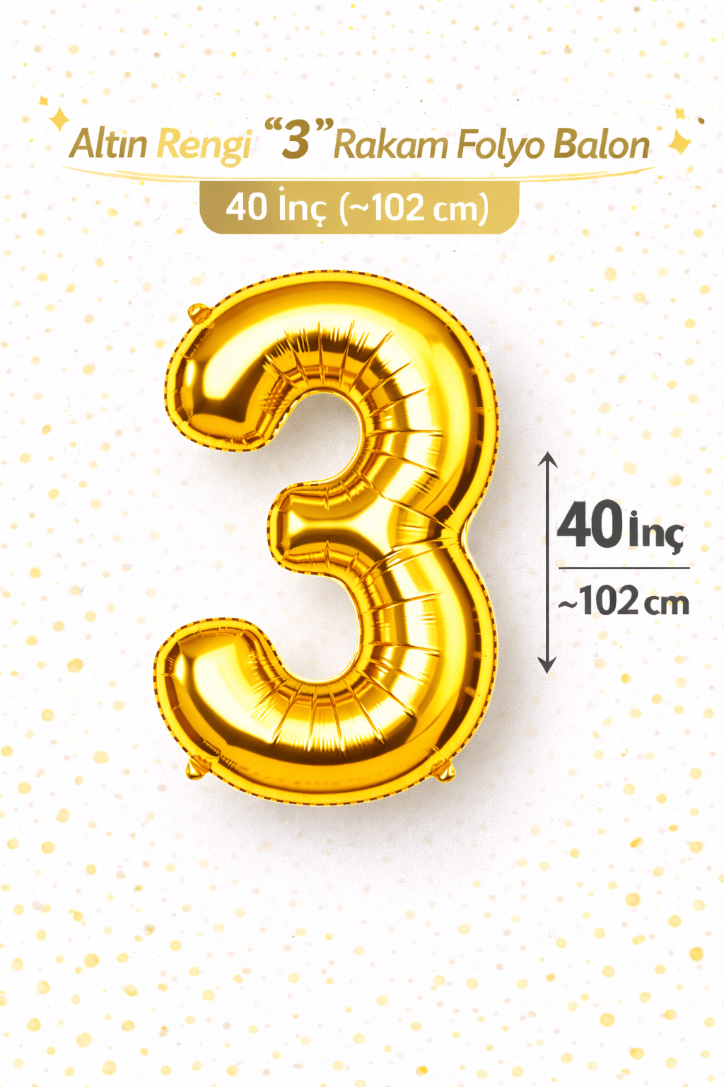FOLYO BALON 40 İNÇ 102 CM GOLD RAKAM 3 YAŞ
