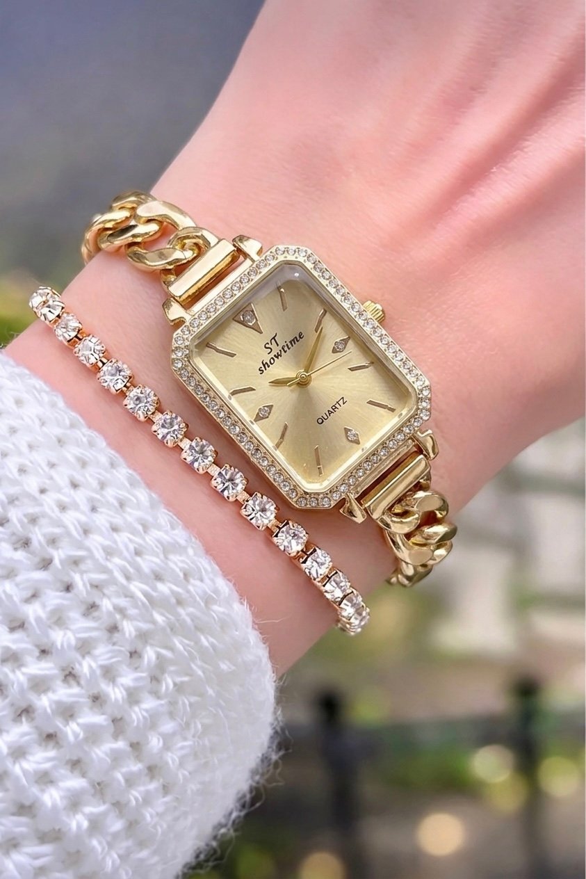 LÜX ZİNCİRLİ DİKDÖRTGEN MODEL | GOLD ST320
