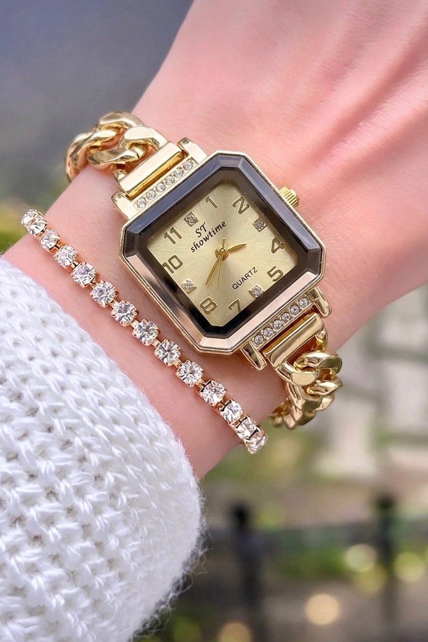 LÜX ZİNCİRLİ KARE MODEL | GOLD ST318
