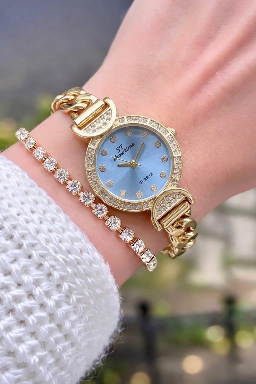 LÜX ZİNCİRLİ YUVARLAK MODEL | GOLD-TURKUAZ ST336
