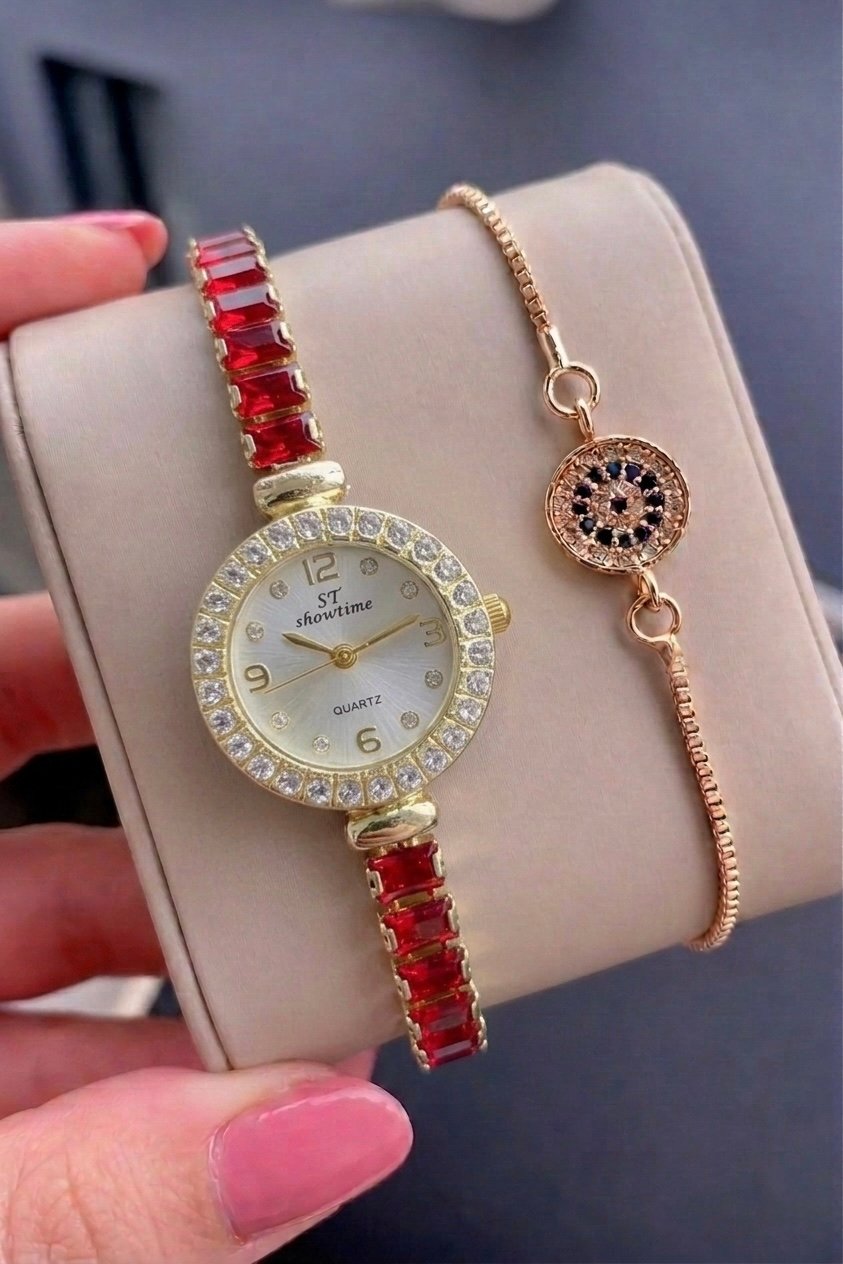 SHOWTIME SWAROSKİ BAGET MODEL | GOLD-KIRMIZI ST449