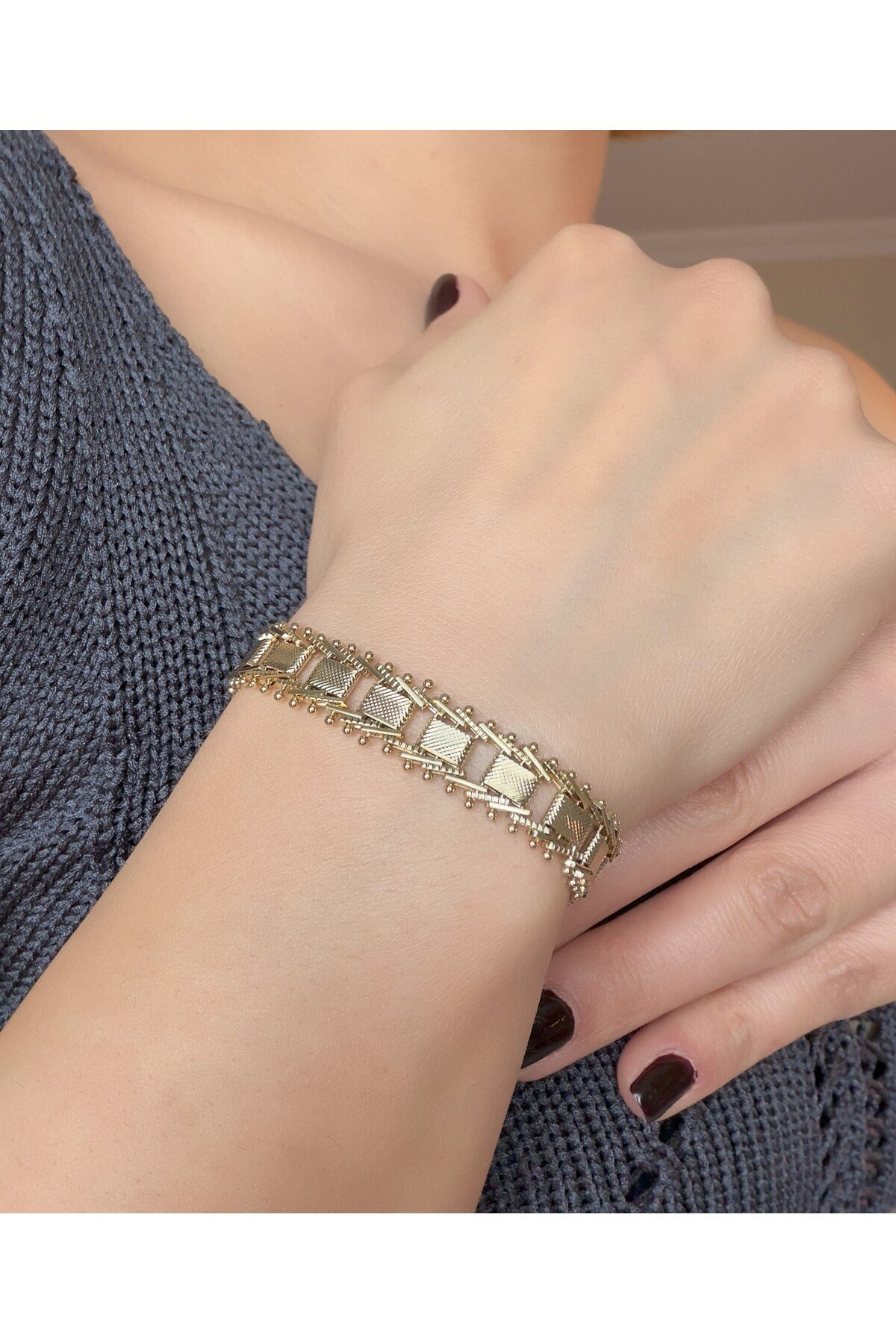 Hasır Çelik Gold Bileklik