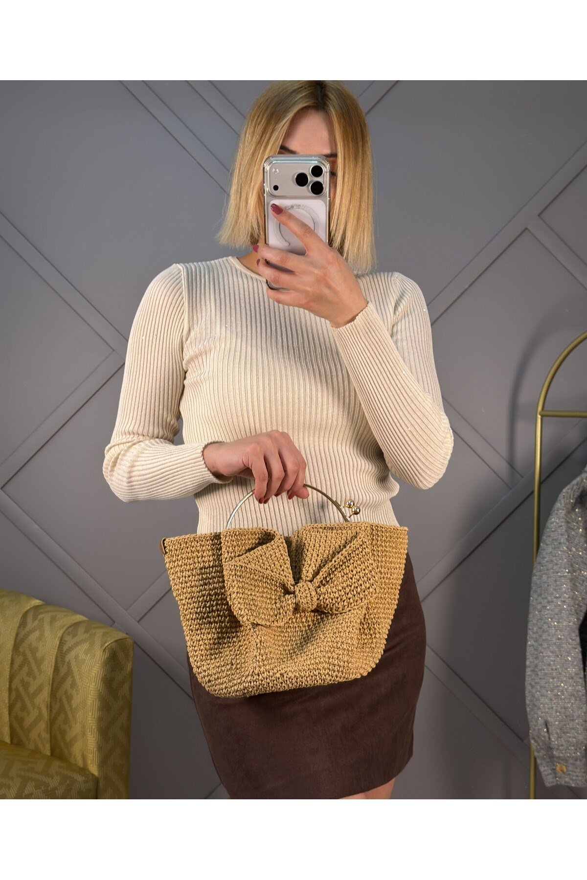 Hasır El Örmesi Şapka Model Çanta