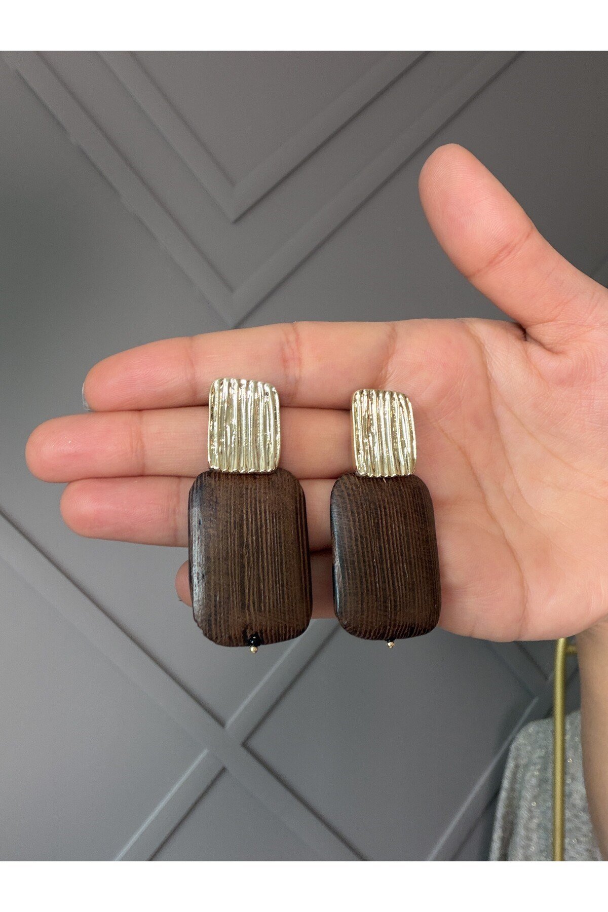 Kahverengi Gold Bohem Küpe