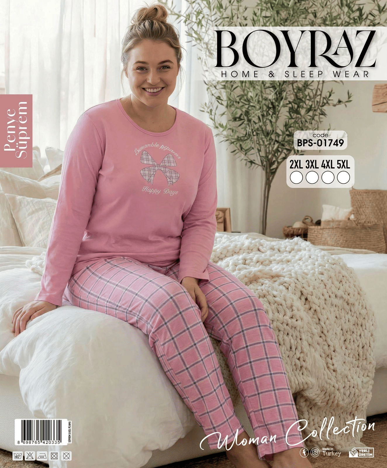 Boyraz BPS-01749 Kadın Battal Uzun Kol Penye Pijama Takımı