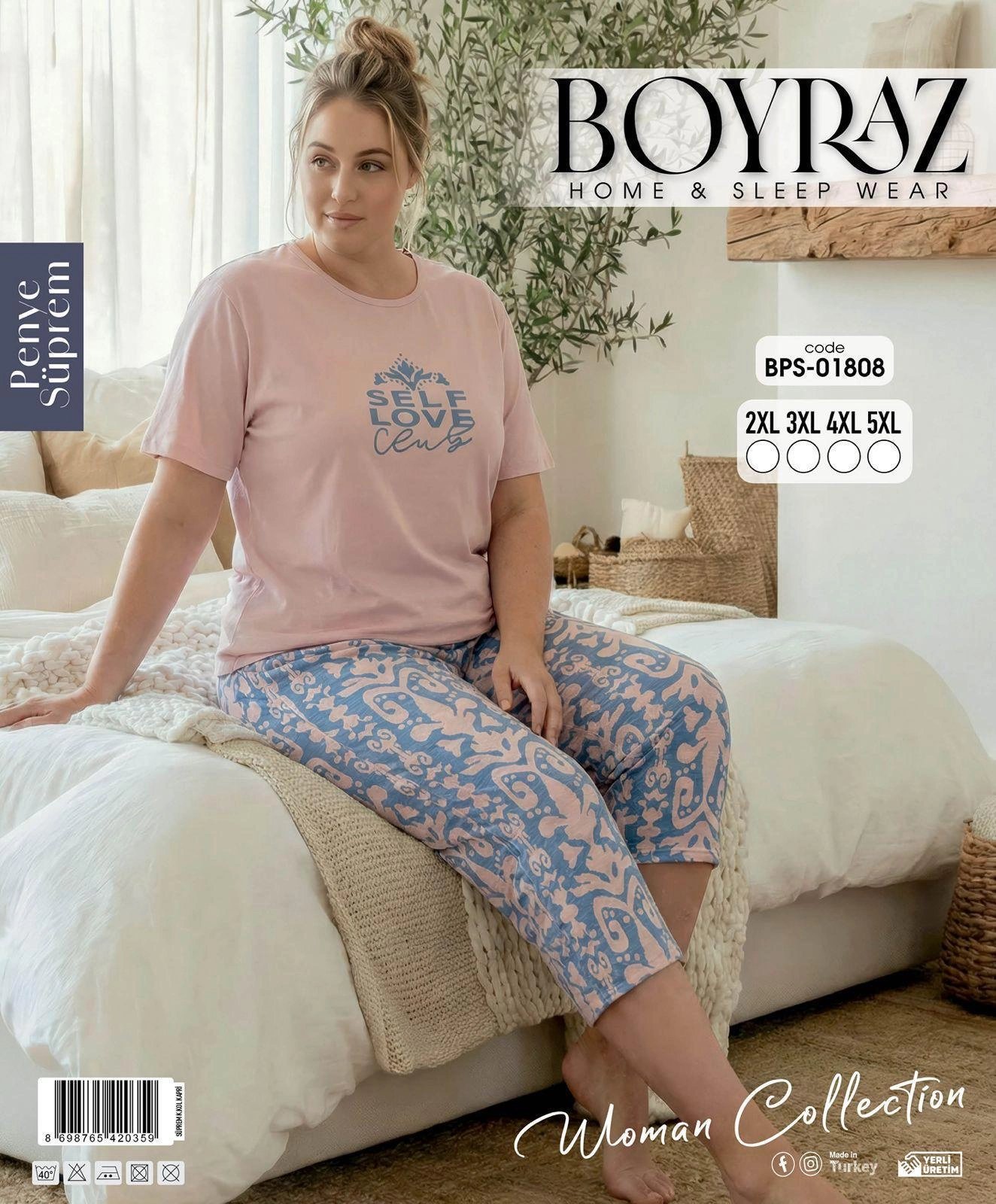 Boyraz BPS-01808 Kadın Battal Kısa Kol Kapri Takım