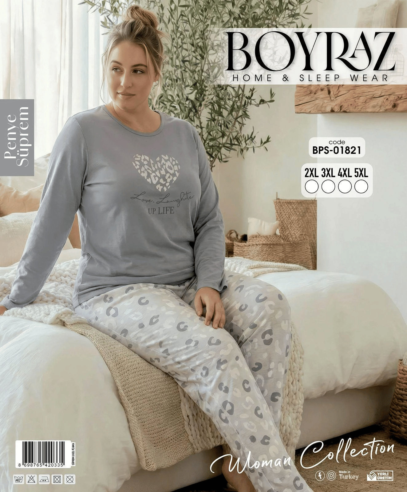 Boyraz BPS-01821 Kadın Battal Uzun Kollu Pijama Takımı
