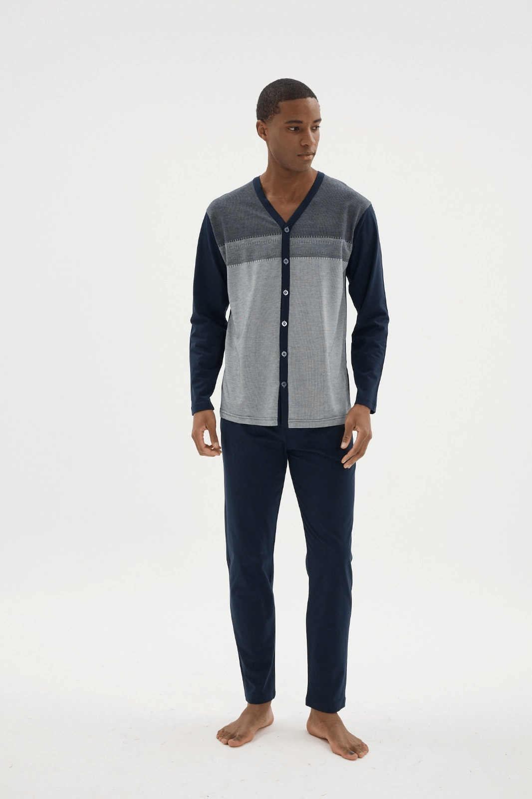Kocabey Dm-26104 V Yaka Boydan Düğmeli Pijama Takımı