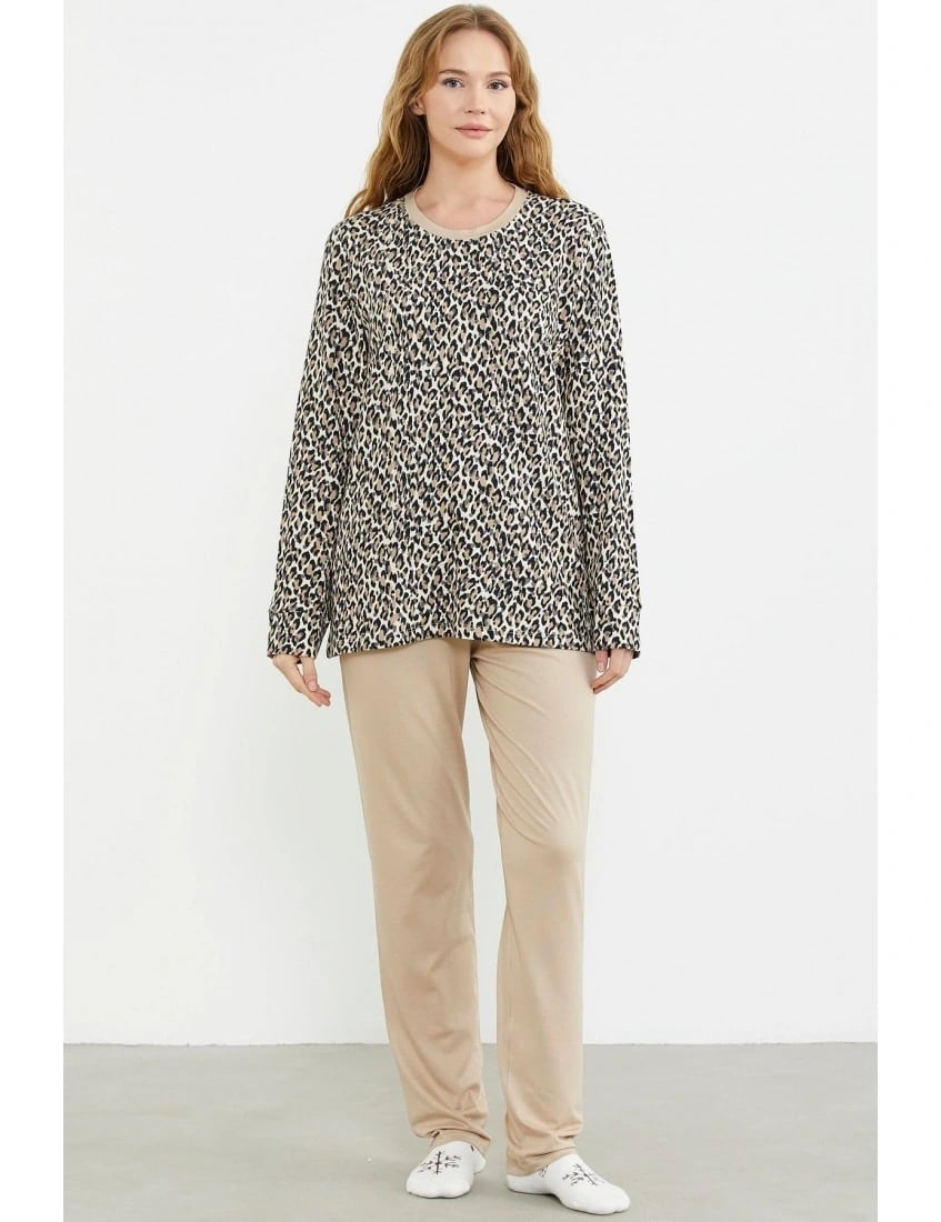 Sementa 76413 Rahat Kalıp Leopar Kombinli Pijama Takım