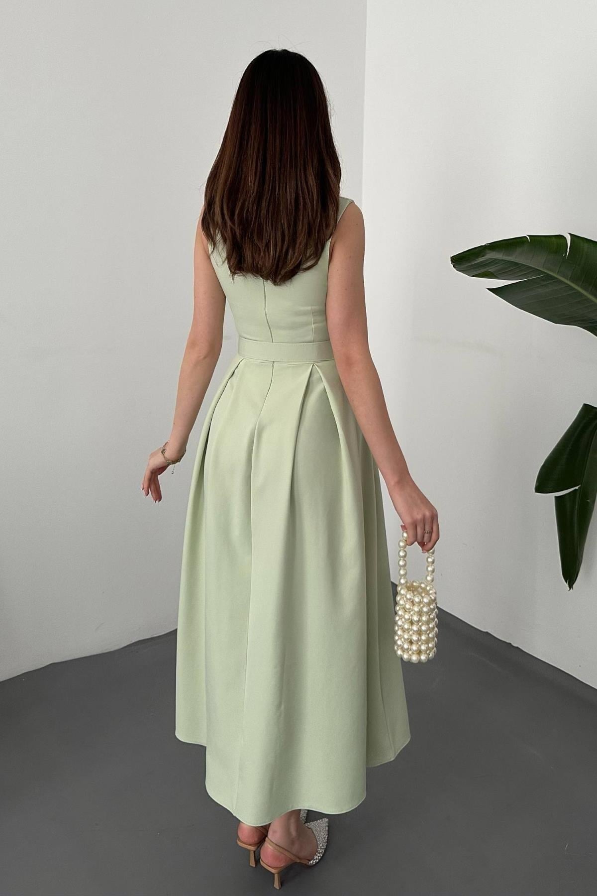 Toptan Mint Halter Yaka Kloş Elbise