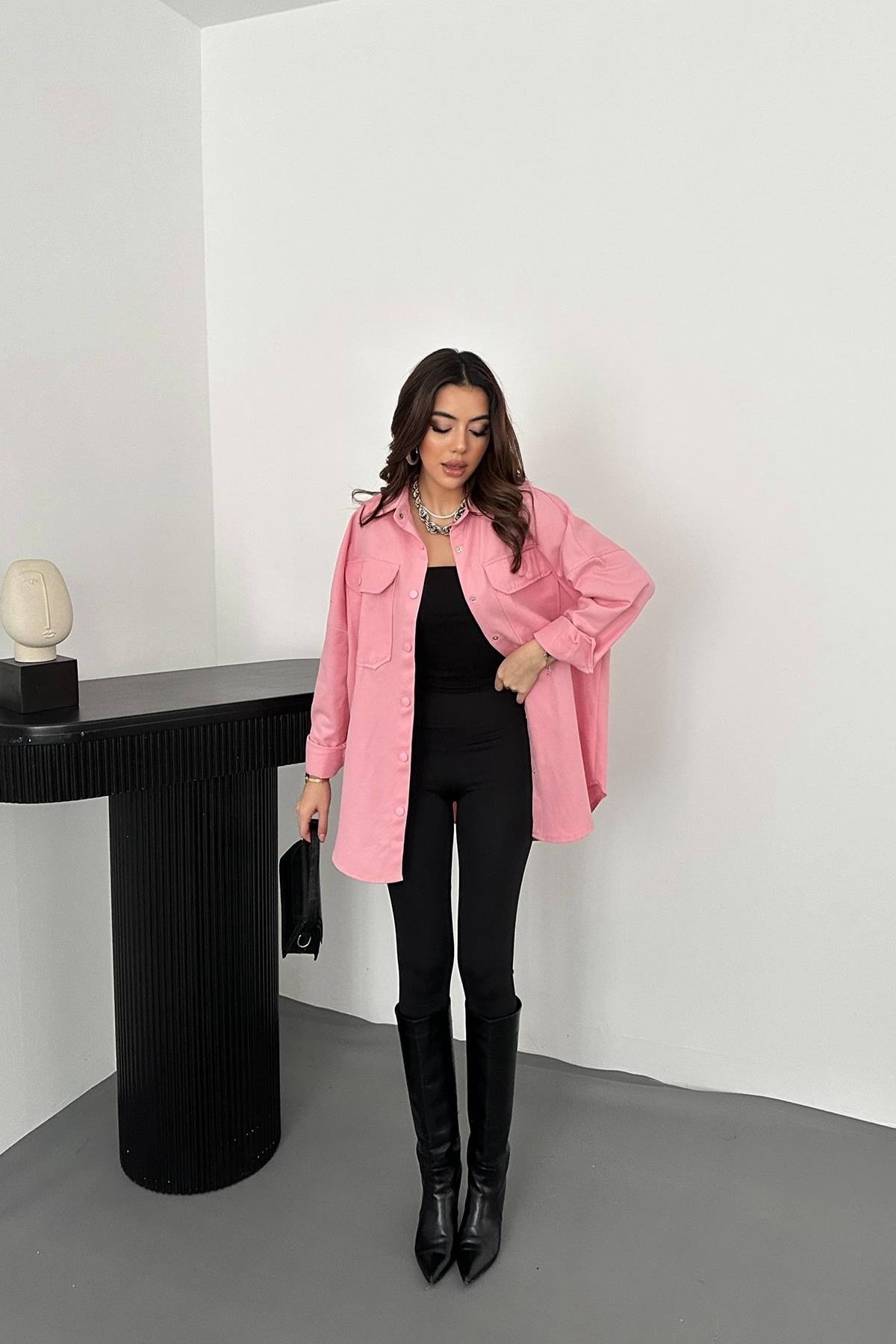 Toptan Pembe Gabardin Gömlek