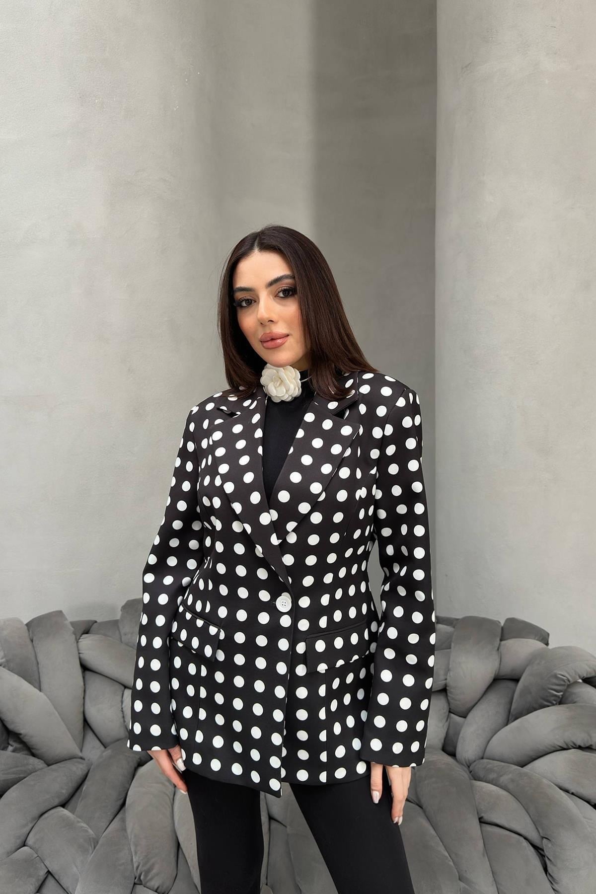 Toptan Siyah Puantiyeli Blazer Ceket