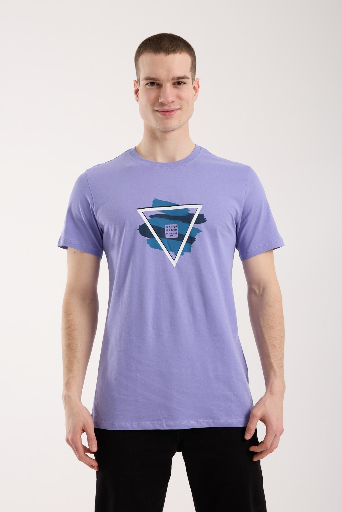 Erkek Geometrik Baskı Detaylı Günlük T-Shirt