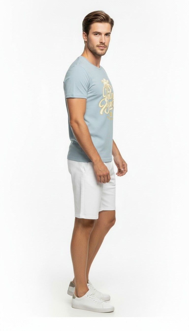 Palm Beach California Baskılı Erkek Günlük T-Shirt Spor Stil