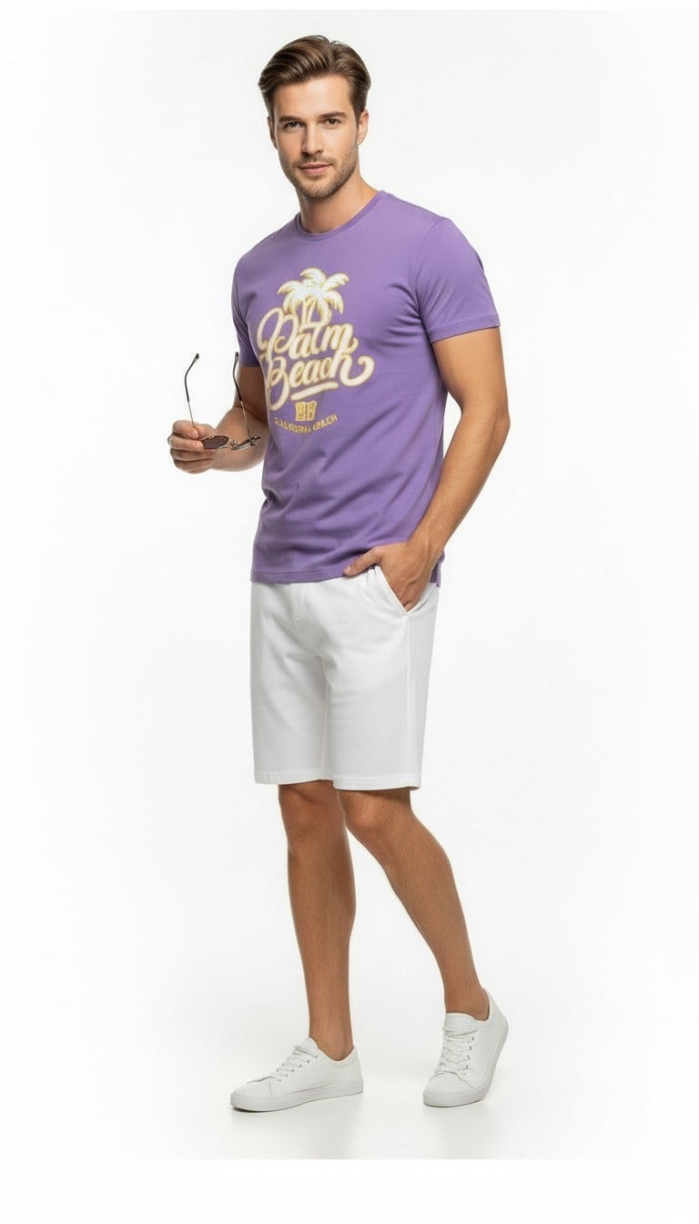 Palm Beach California Baskılı Erkek Günlük T-Shirt Spor Stil