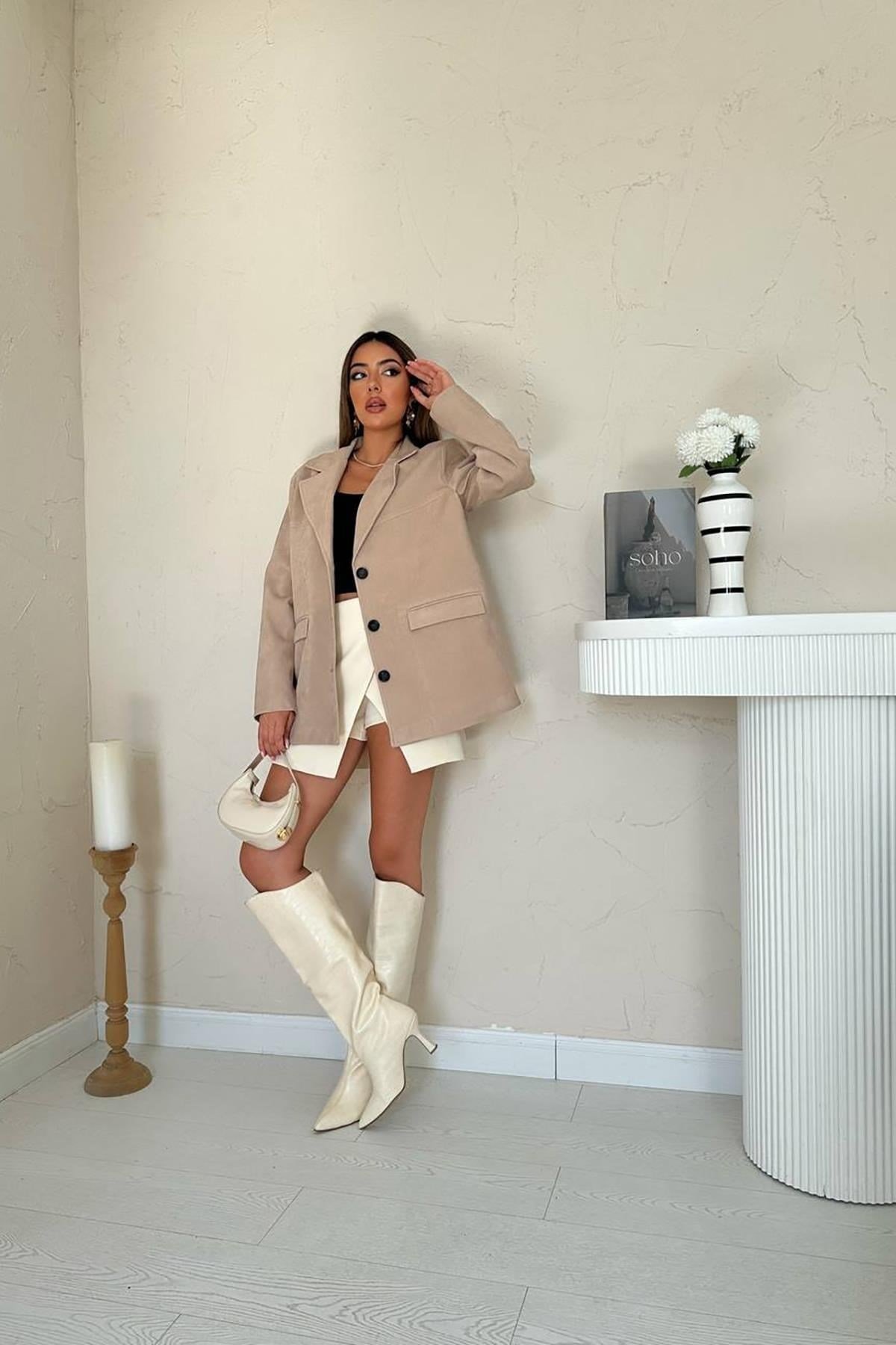 Toptan Bej Blazer Süet Ceket