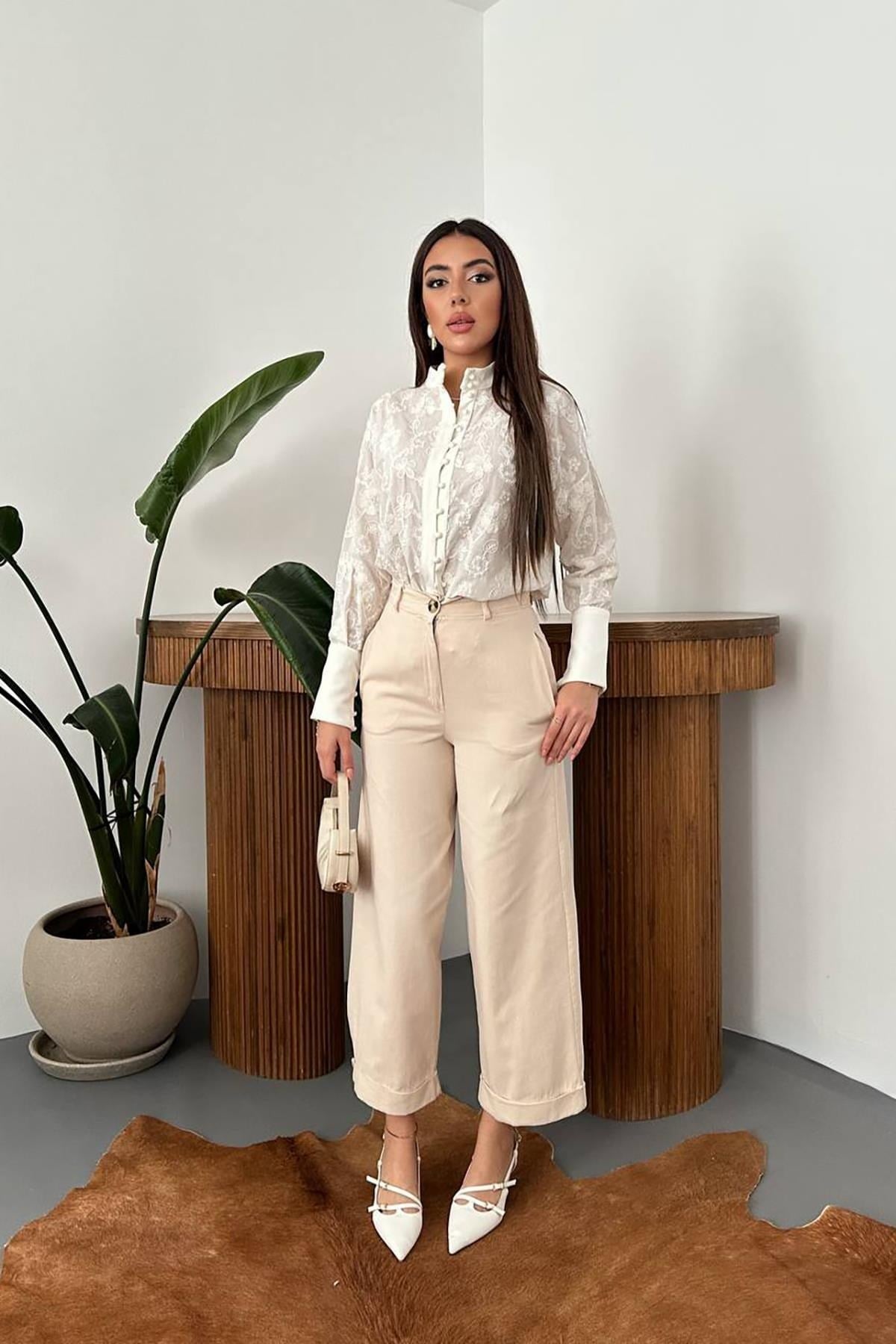 Toptan Bej Gabardin Pantolon