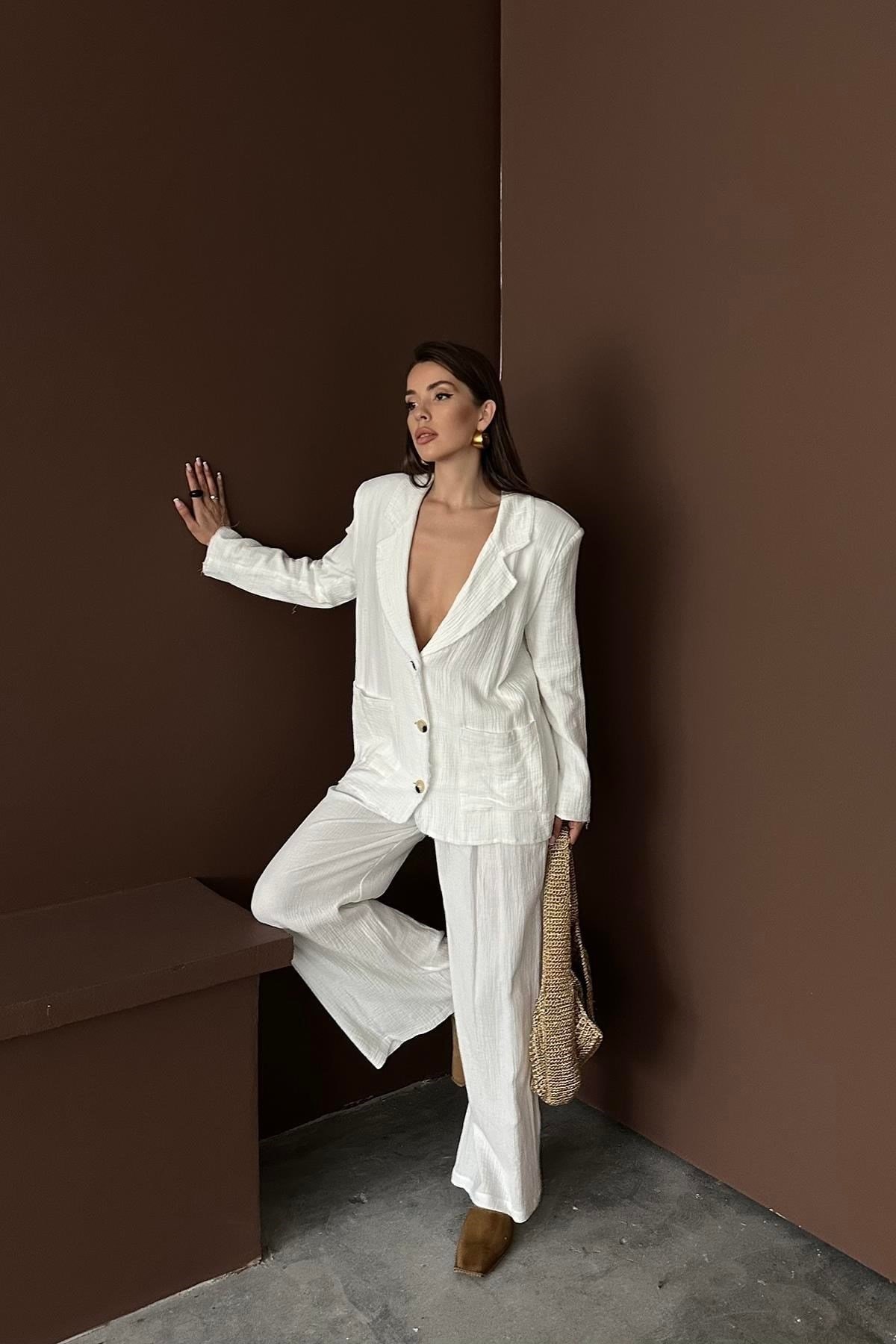 Toptan Beyaz Oversize Müslin Takım