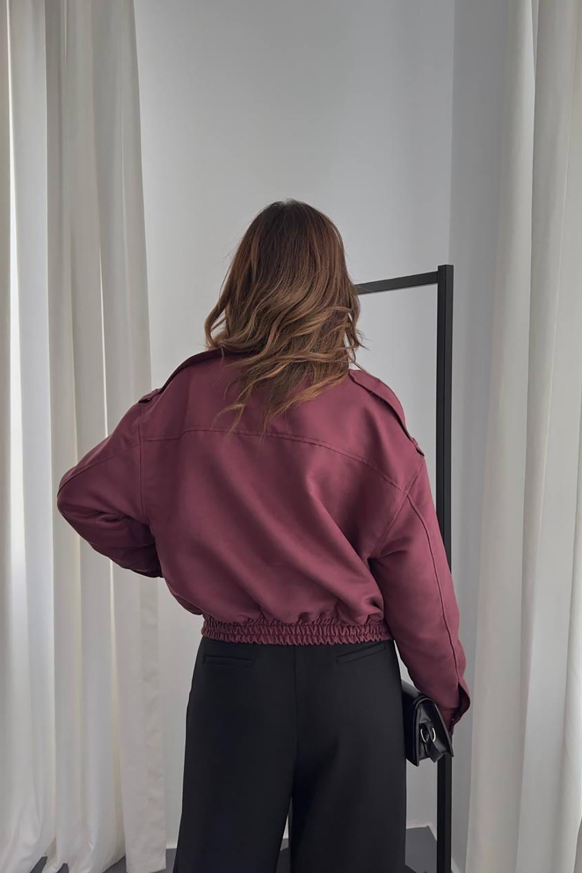 Toptan Bordo Dik Yakalı Kısa Ceket