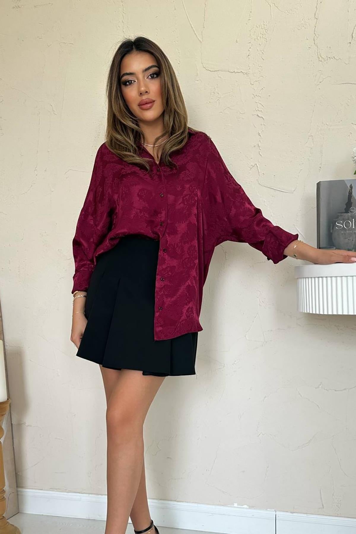 Toptan Bordo Jakarlı Gömlek