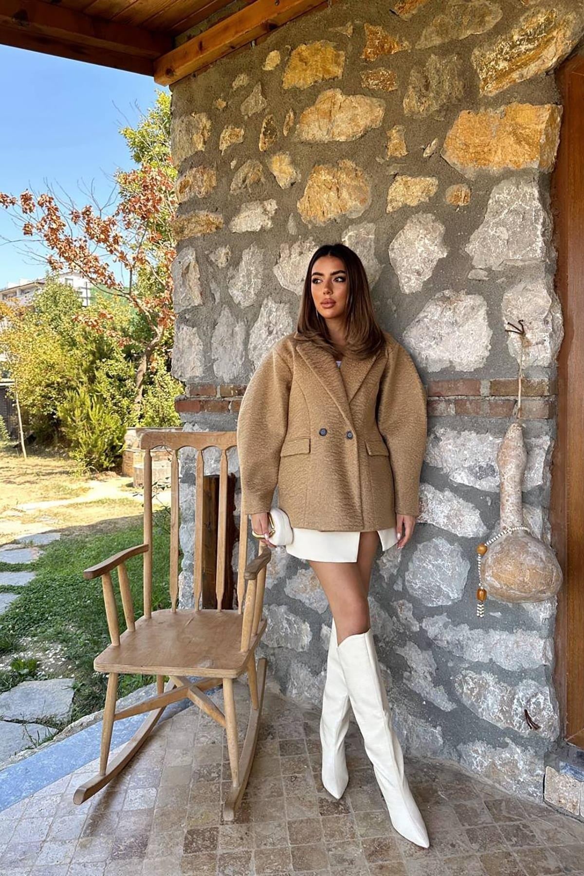 Toptan Camel İki Düğmeli Manto