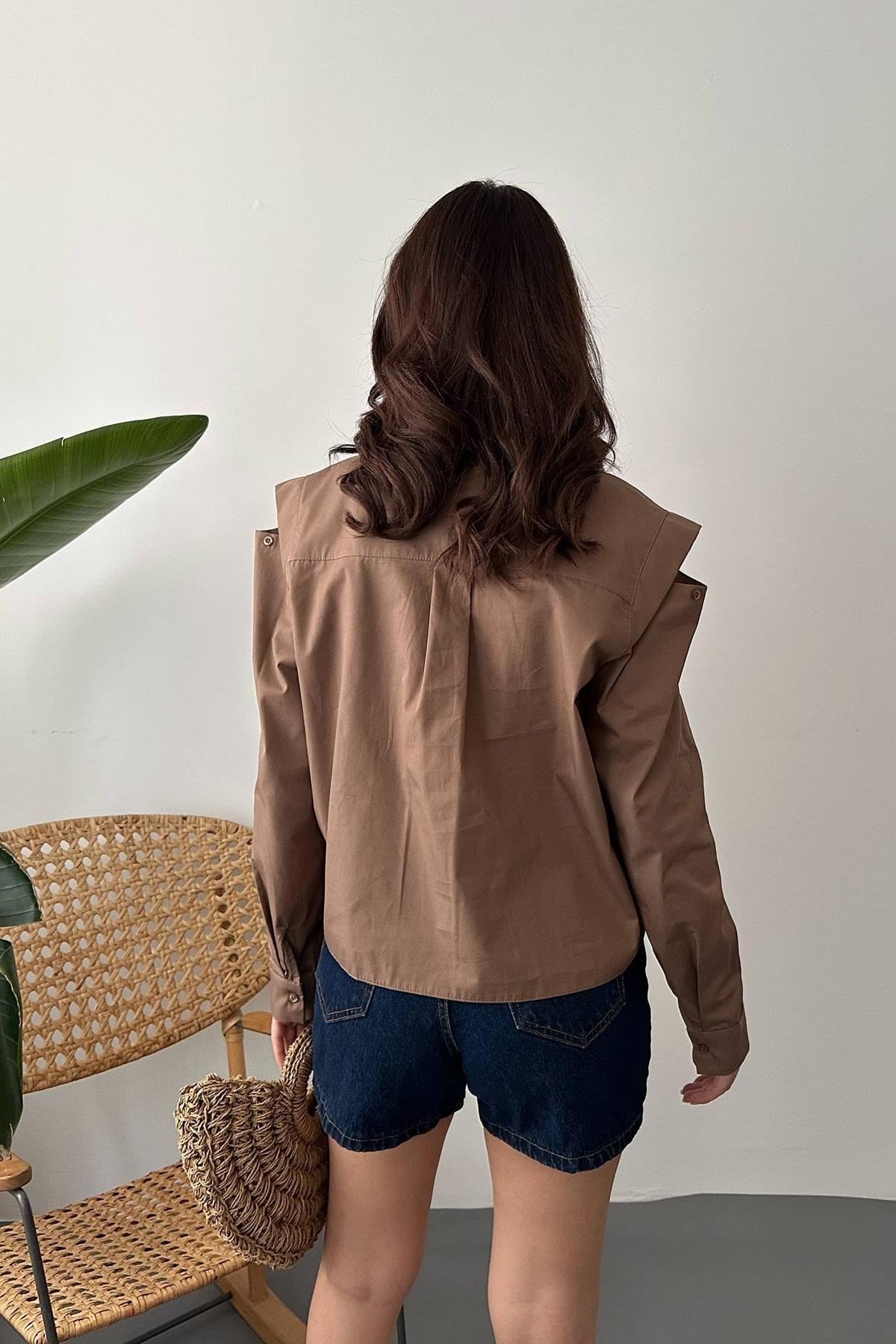 Toptan Camel Peto Cepli Poplin Gömlek