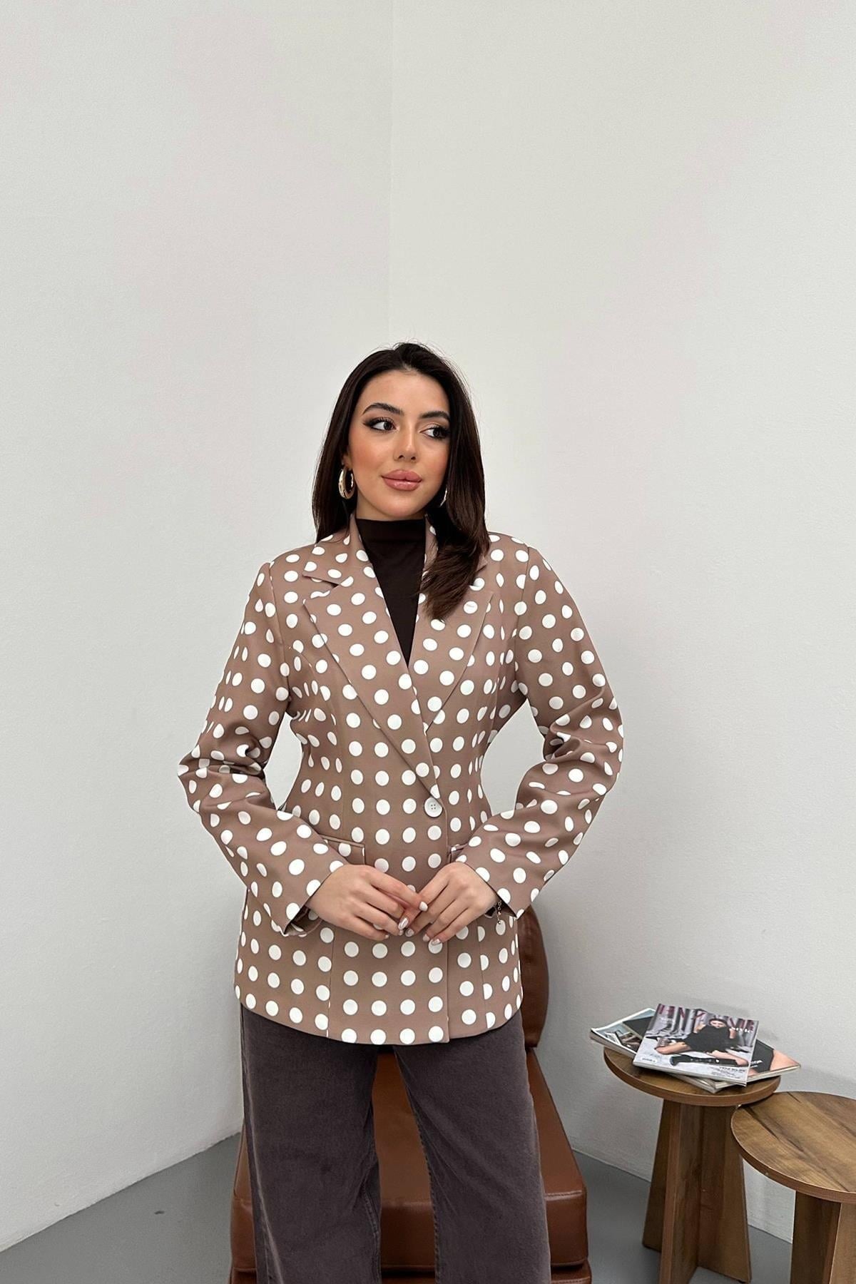 Toptan Camel Puantiyeli Blazer Ceket