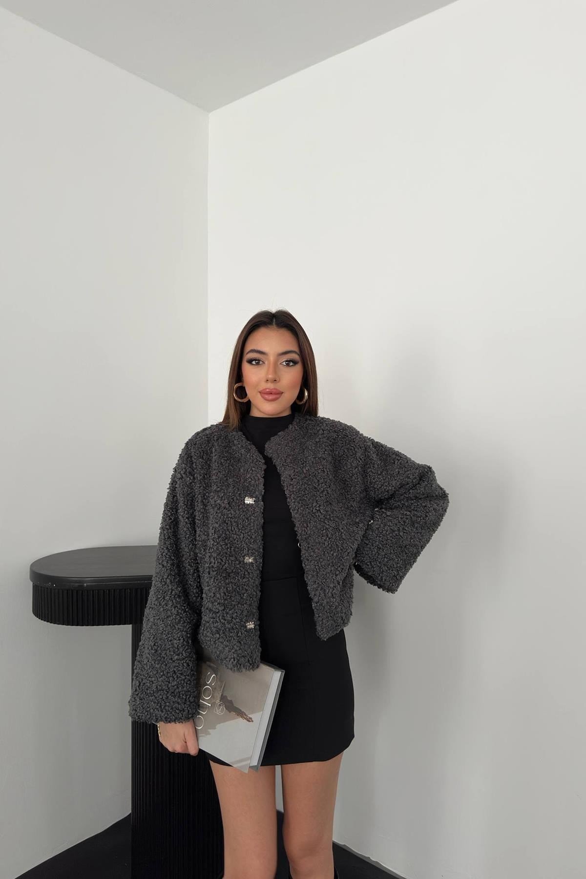 Toptan Füme Peluş Kısa Ceket