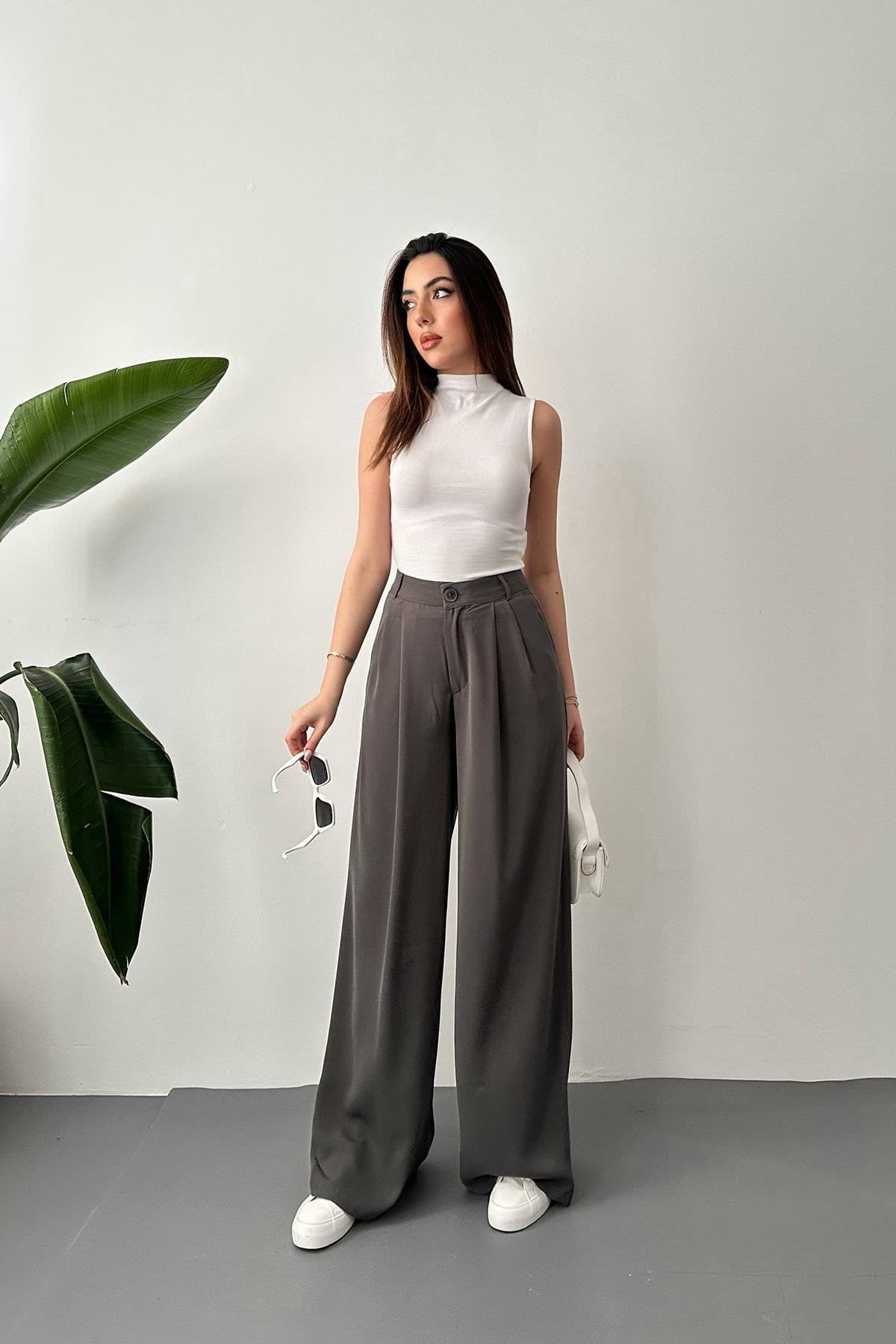 Toptan Füme Pileli Comfort Pantolon