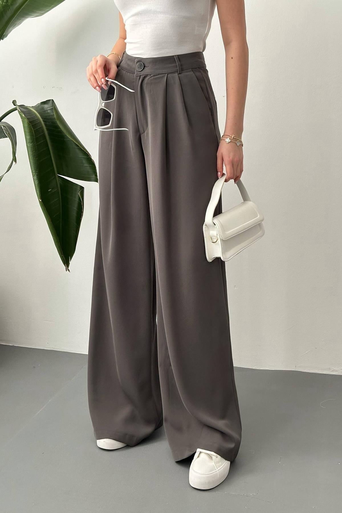 Toptan Füme Pileli Comfort Pantolon