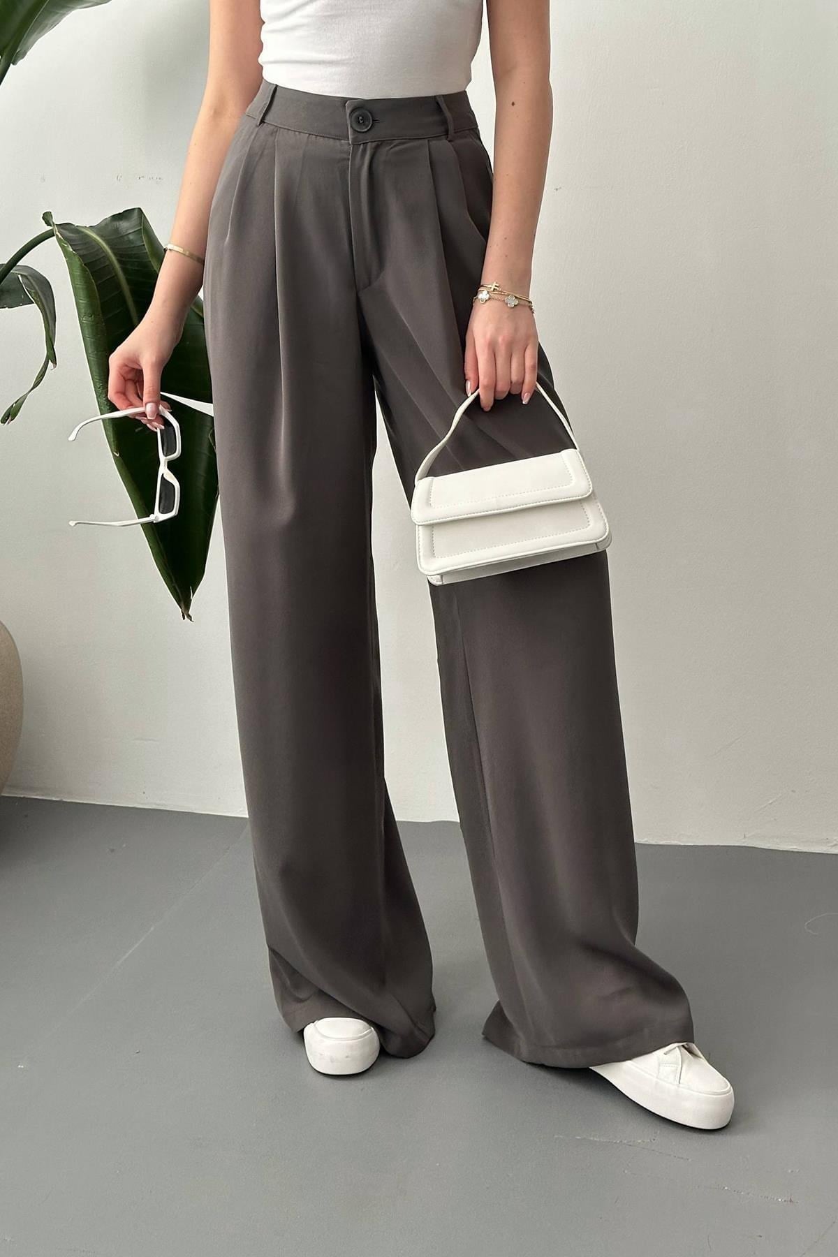 Toptan Füme Pileli Comfort Pantolon