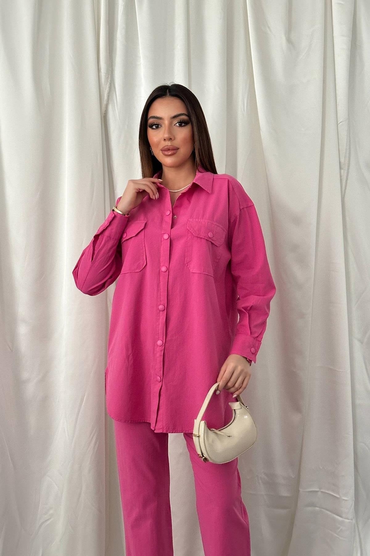 Toptan Fuşya Gömlek Ve Çıtçıtlı Pantolon Takım
