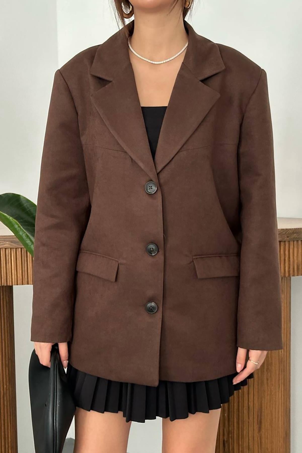 Toptan Kahverengi Blazer Süet Ceket