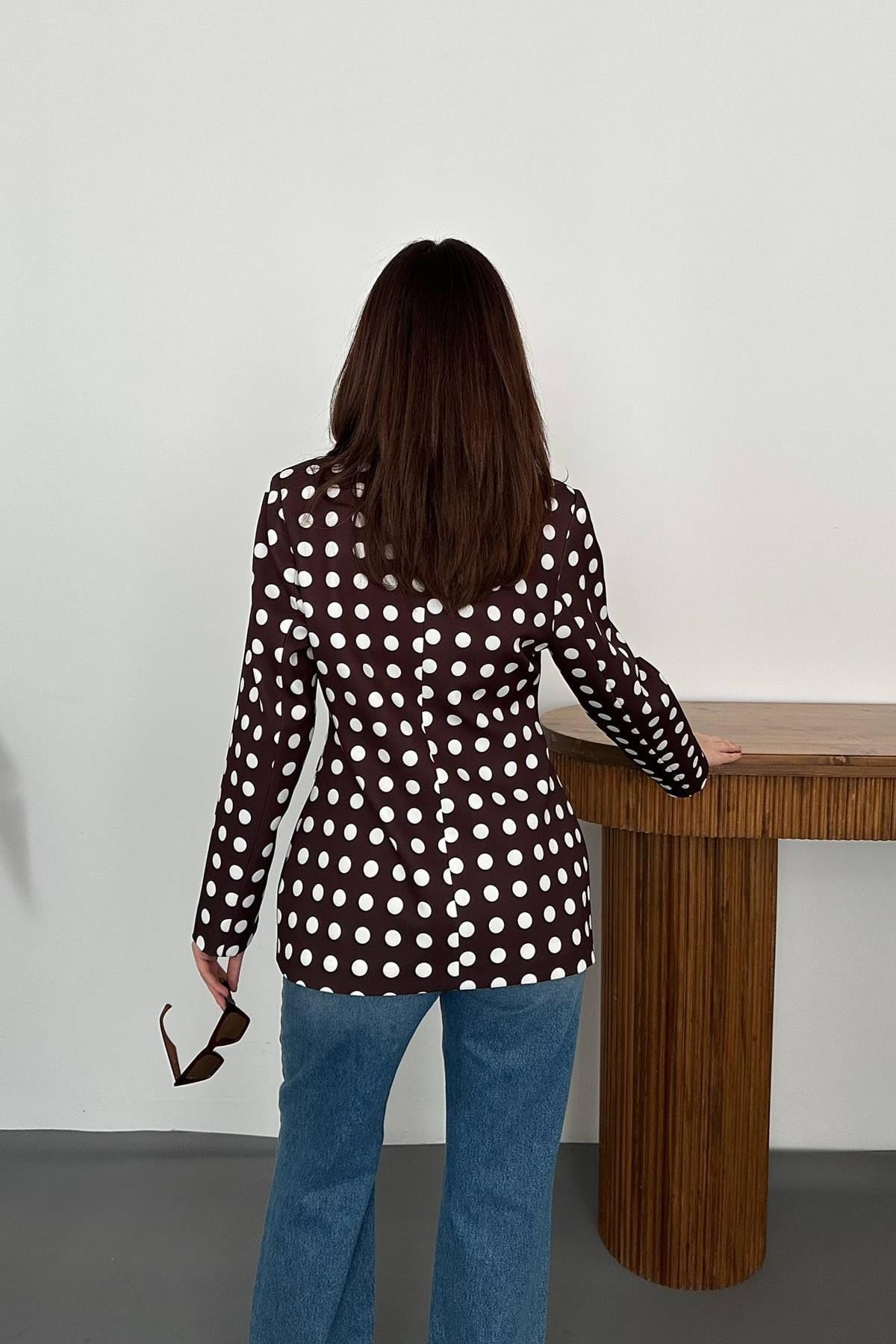 Toptan Kahverengi Puantiyeli Blazer Ceket