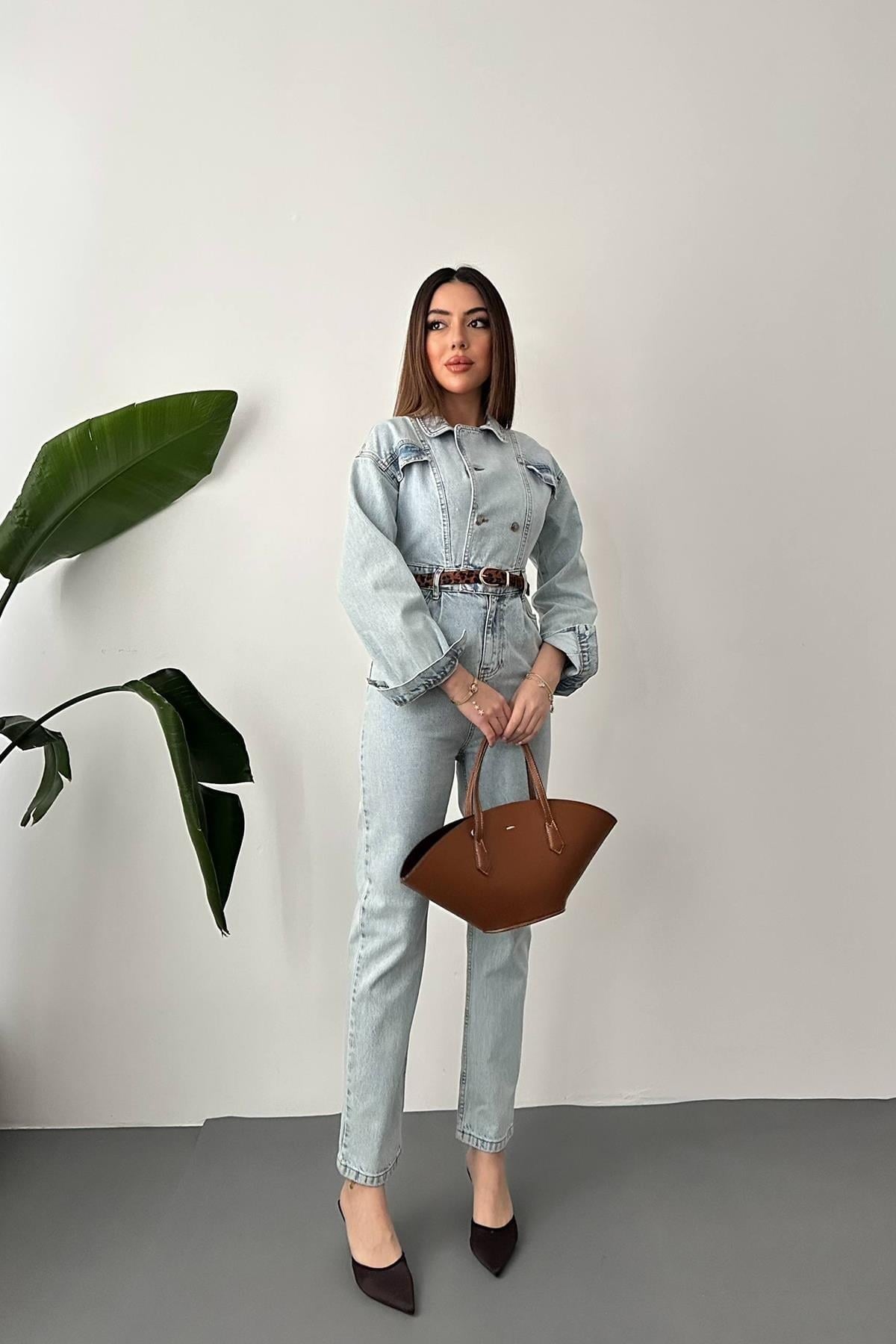 Toptan Kar Yıkama Blue Denim Tulum