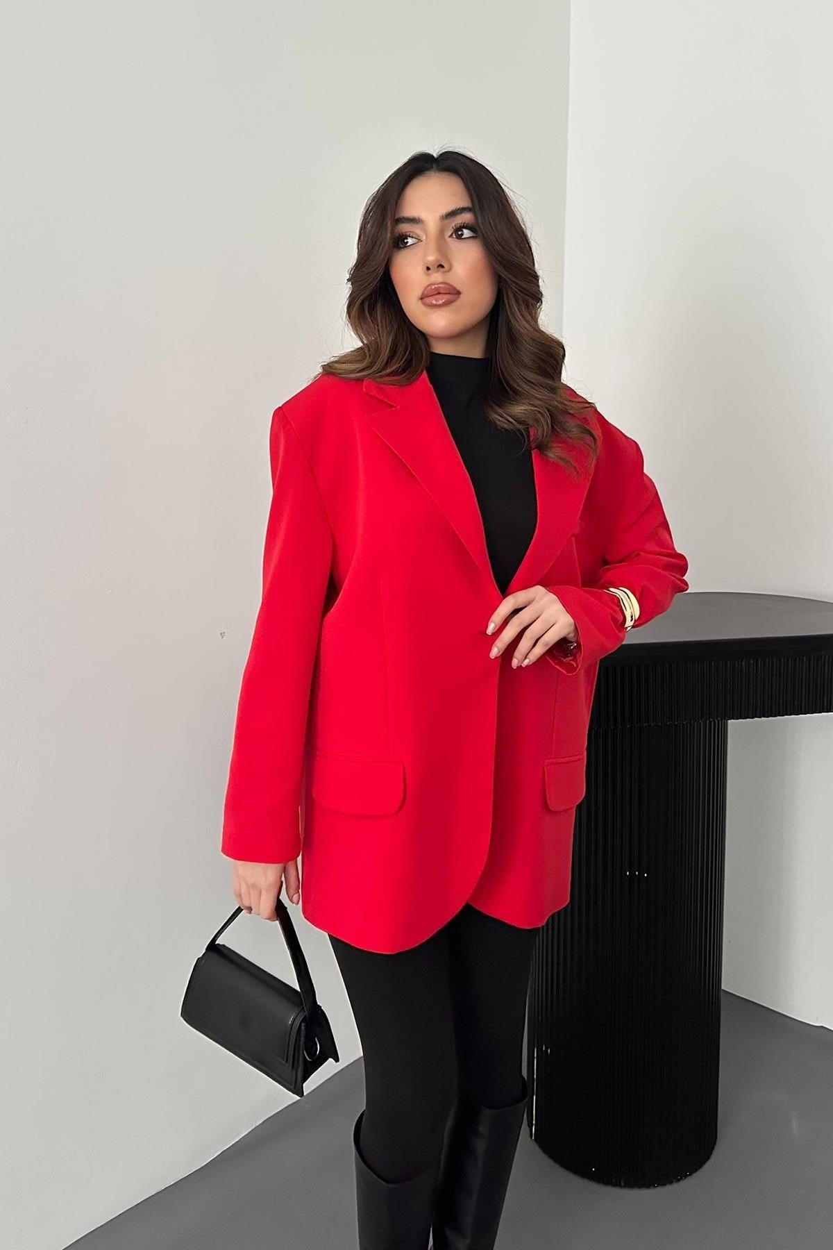 Toptan Kırmızı Oversize Ceket