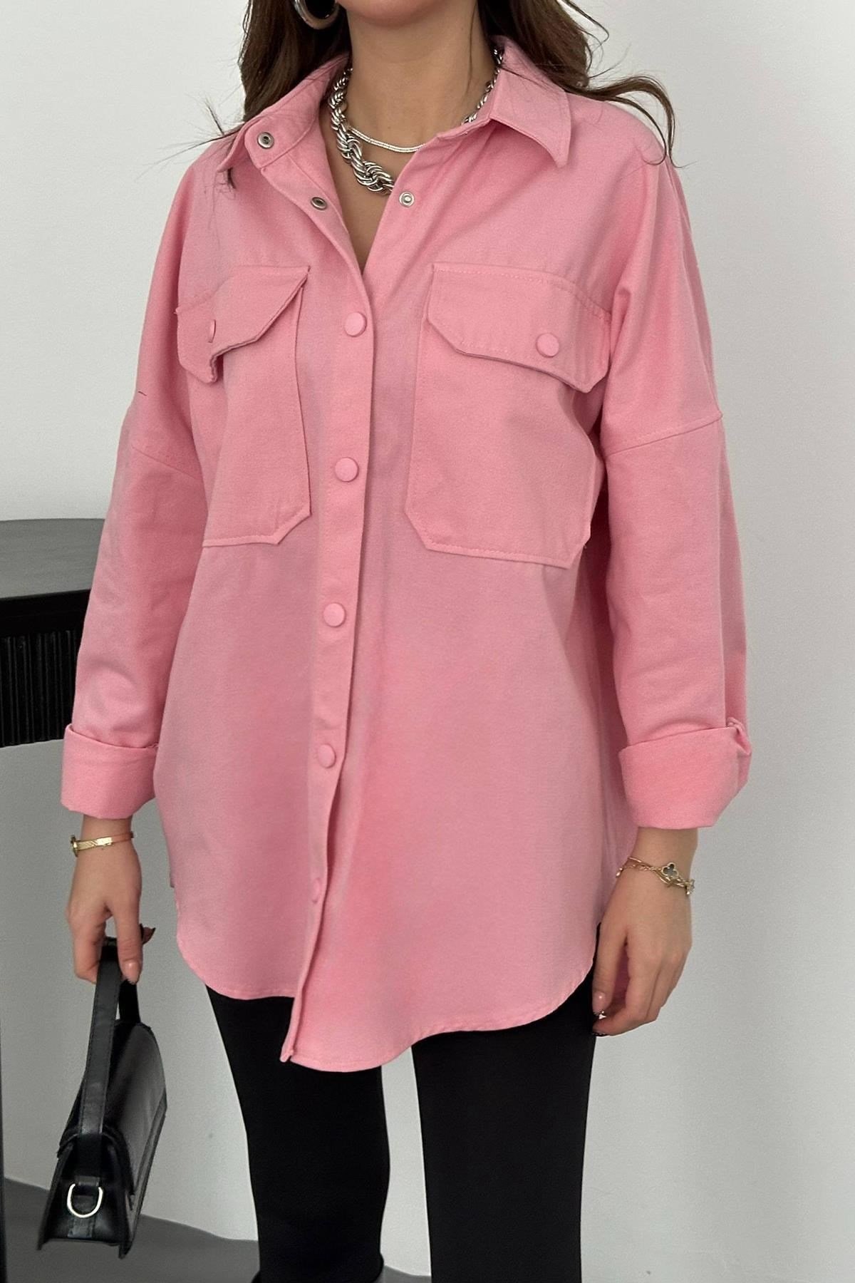 Toptan Pembe Gabardin Gömlek