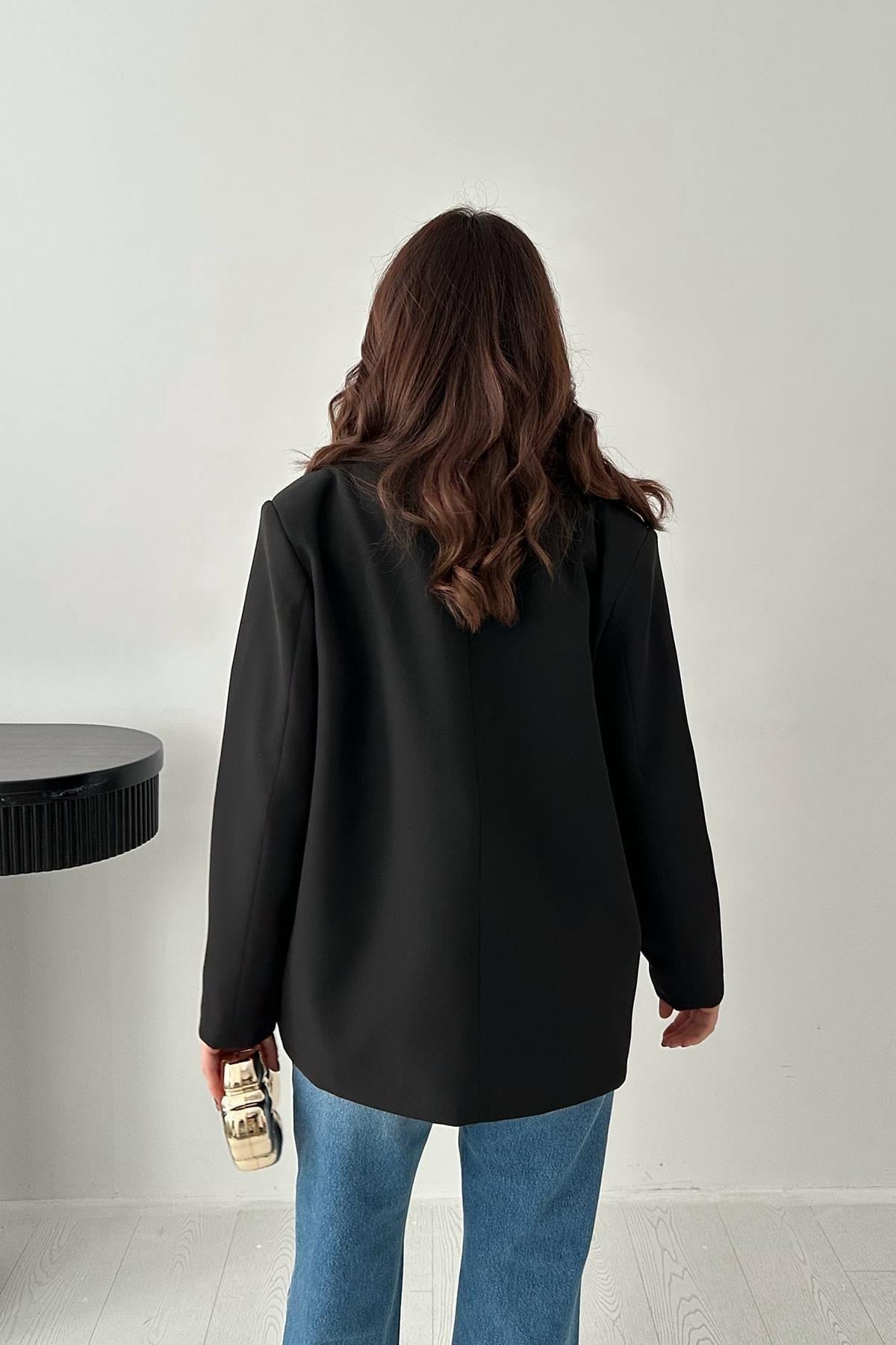 Toptan Siyah 2 Düğmeli Blazer Ceket