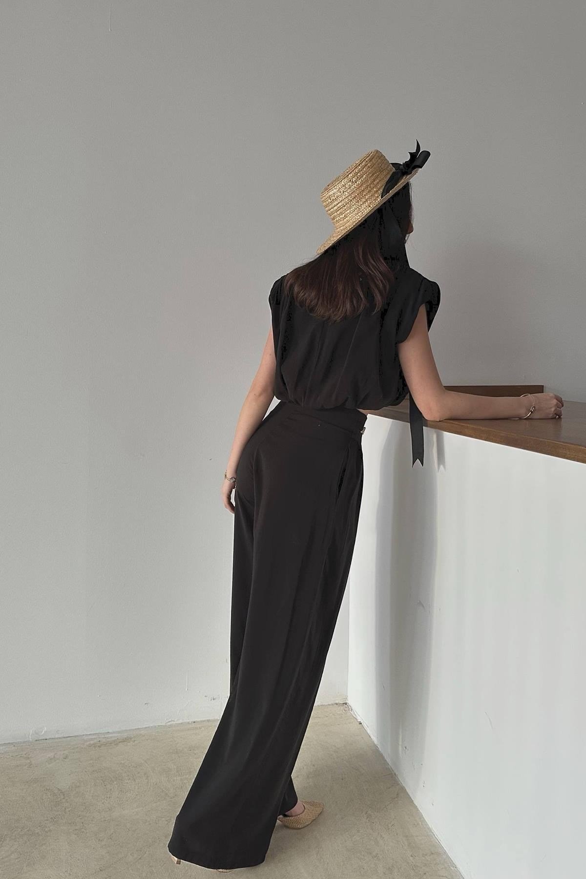 Toptan Siyah Modal Bluz Ve Pantolon Takım