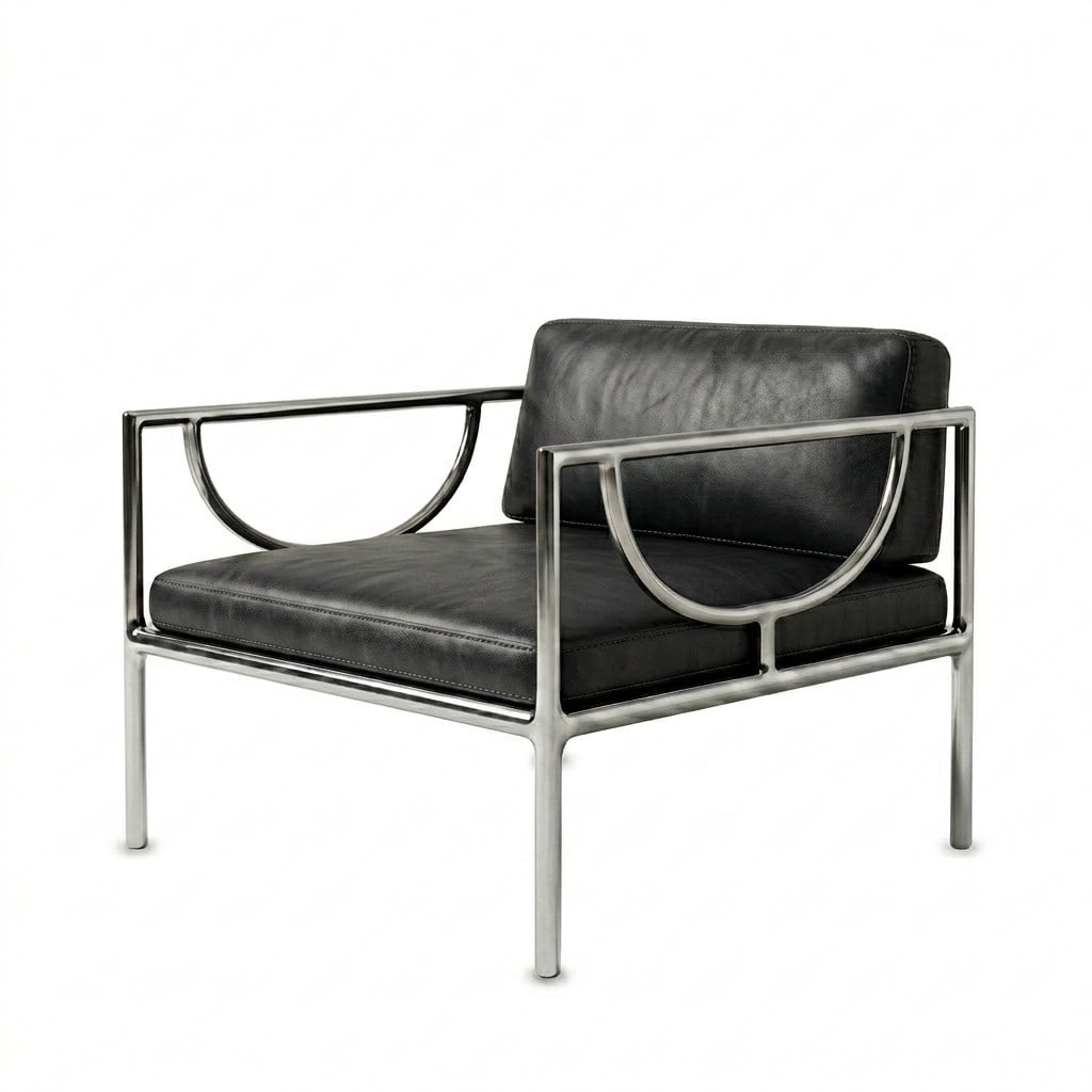 Lova Black Gerçek Deri Metal Berjer - Deco103