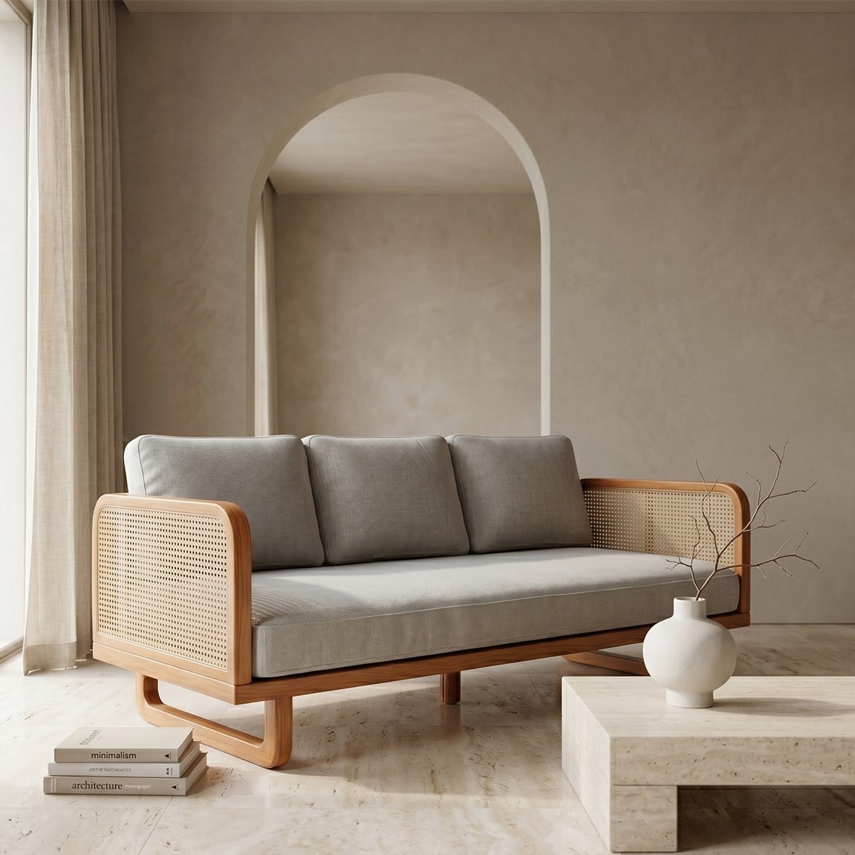 Soren Hazeran Ahşap Beyaz Üçlü Koltuk -Deco101
