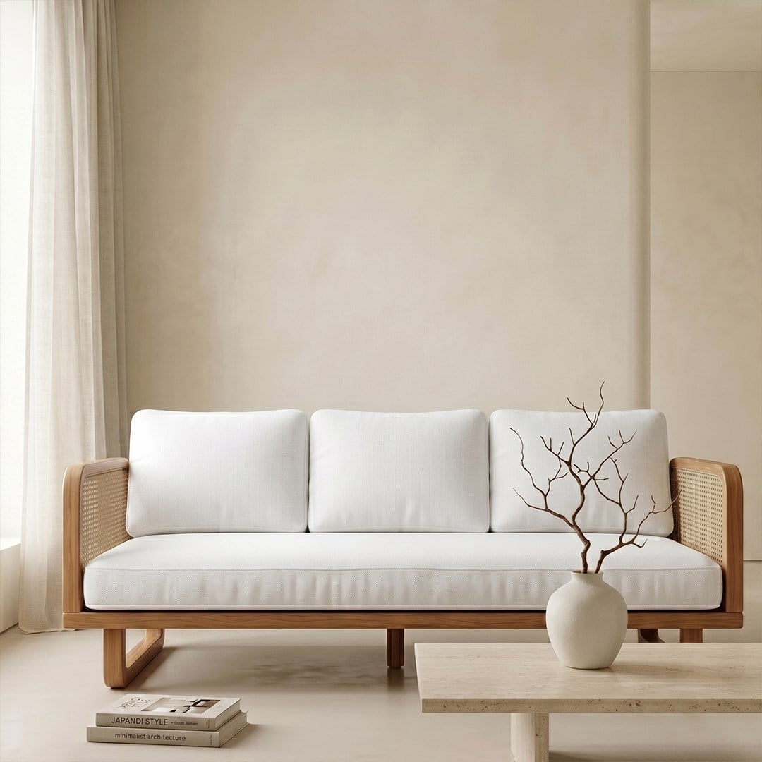 Soren Hazeran Ahşap Beyaz Üçlü Koltuk -Deco101