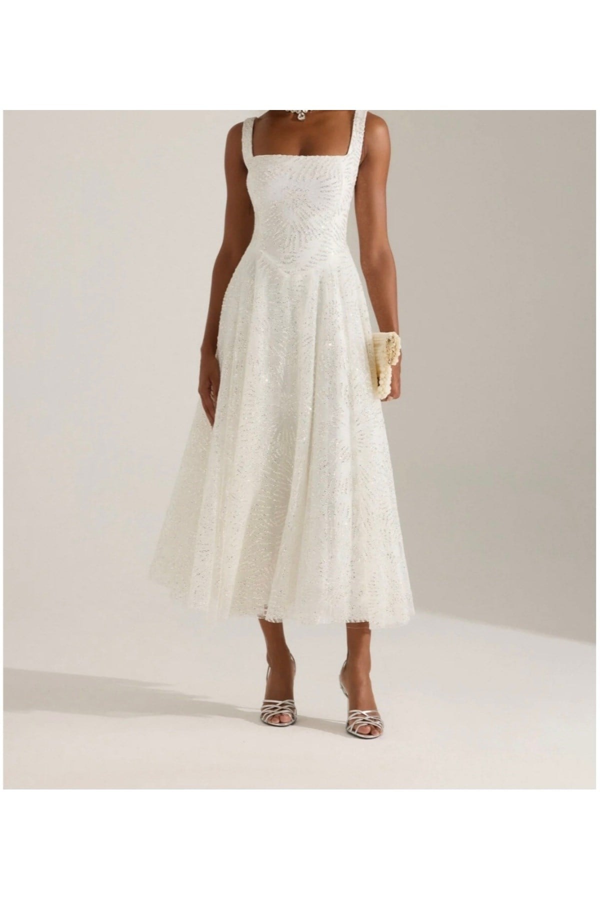 Işıltılı simli Jacquard Dokulu Kare Yaka Couture premium abiye Elbise