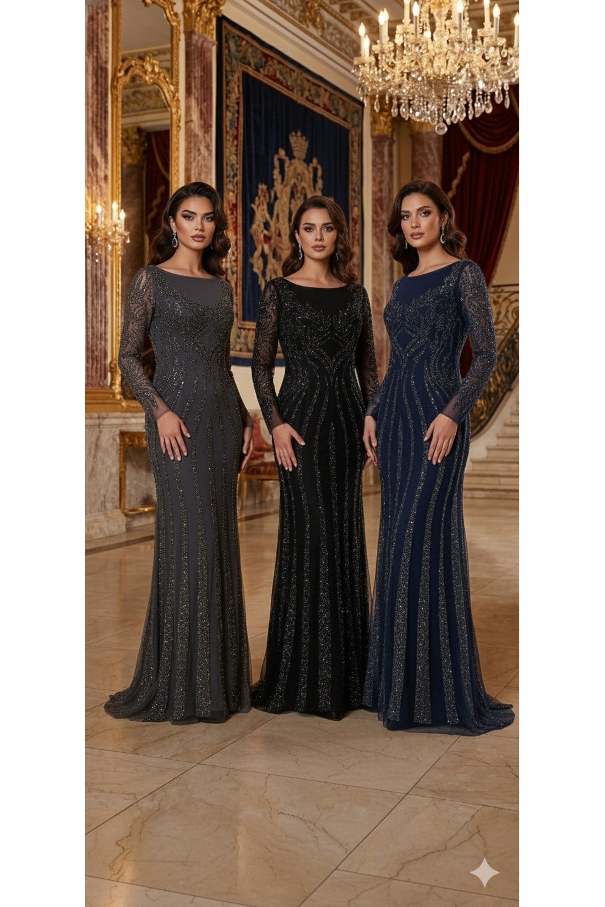 Milano Studio Premium Collection El İşçiliği Kristal Taşlı, İtalyan Kesim Siyah tasarım Abiye
