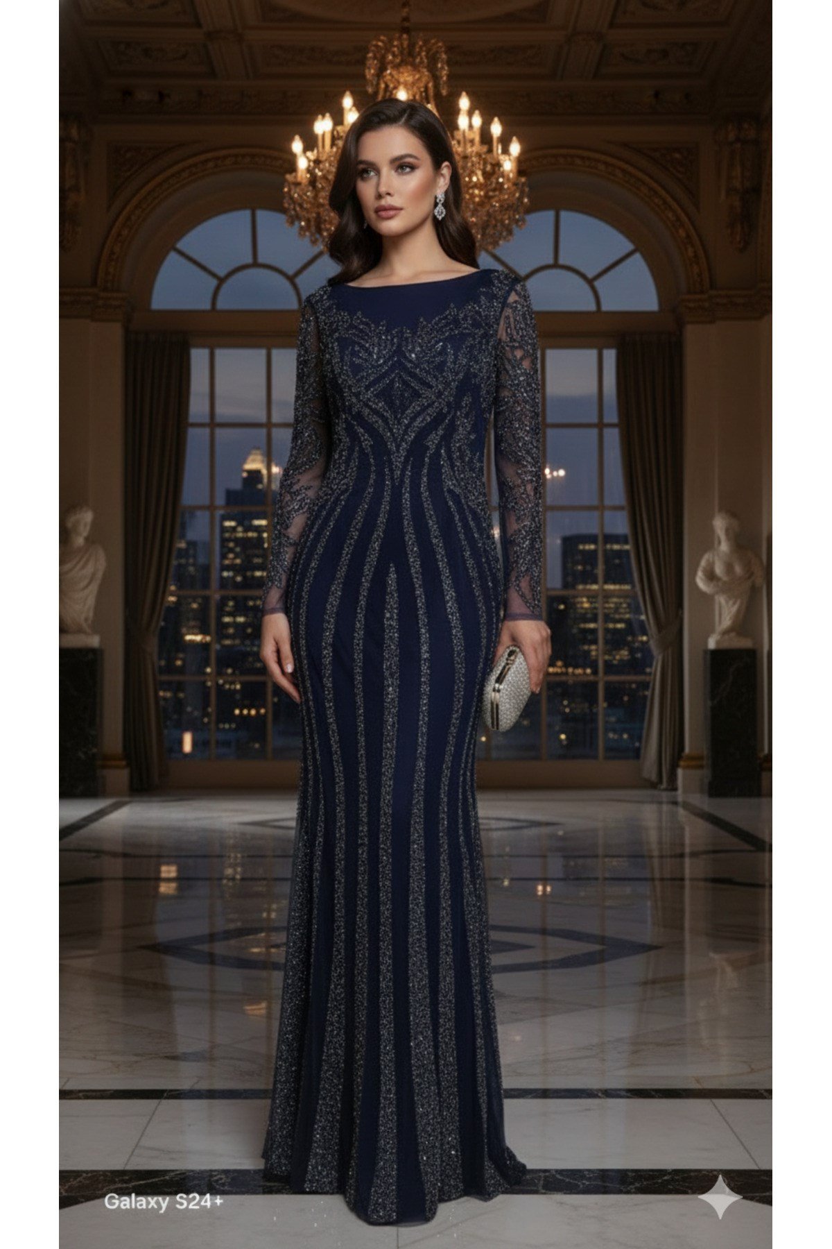 Milano Studio Premium Collection El İşçiliği Kristal Taşlı, İtalyan Kesim Siyah tasarım Abiye