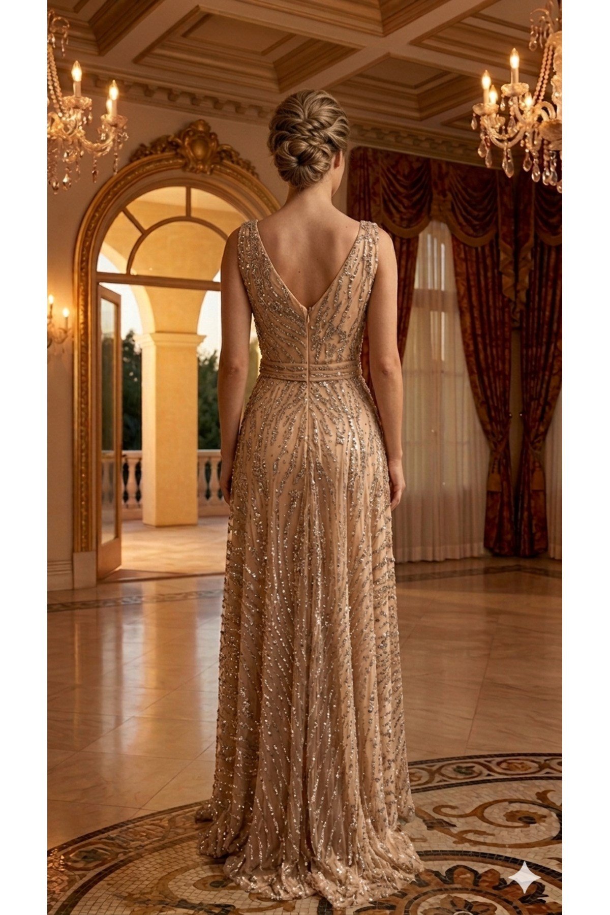 Premium Koleksiyon,taş ve Payet baskılı Tasarım ten rengi Gece Elbisesi,abiye elbise,Limited Edition